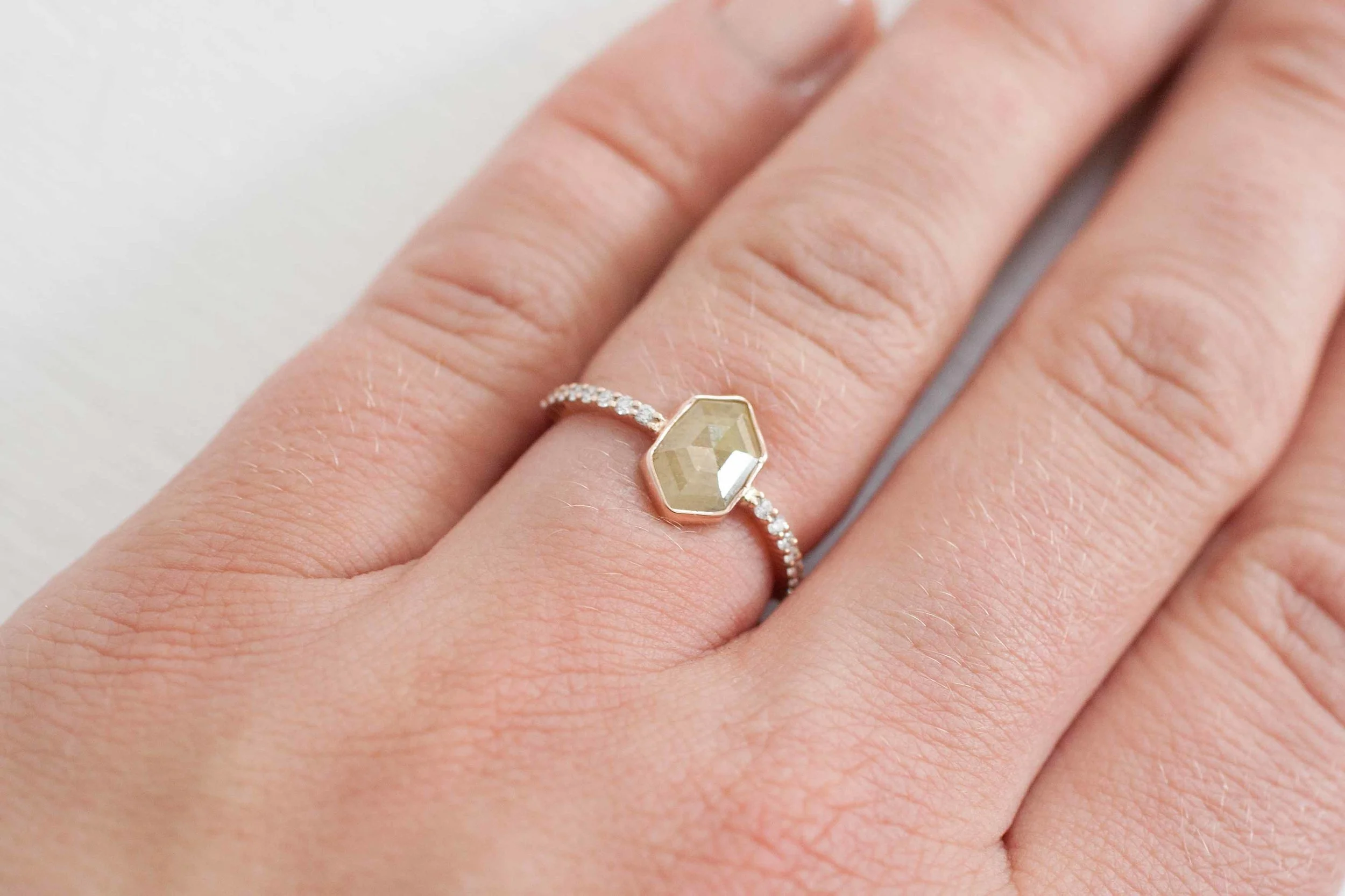 Yellow Geometric Rustic Diamond + Pavé Rose Gold Ring-9.jpg