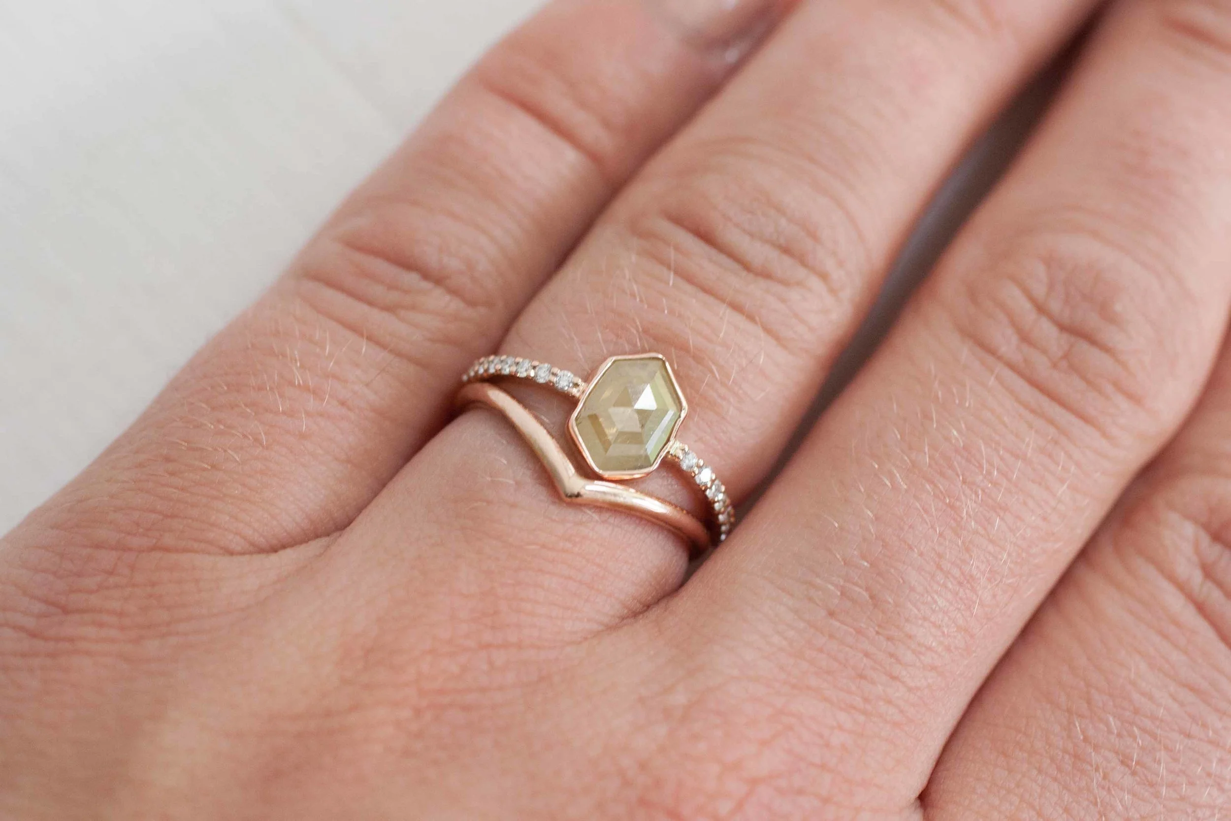 Yellow Geometric Rustic Diamond + Pavé Rose Gold Ring-11.jpg