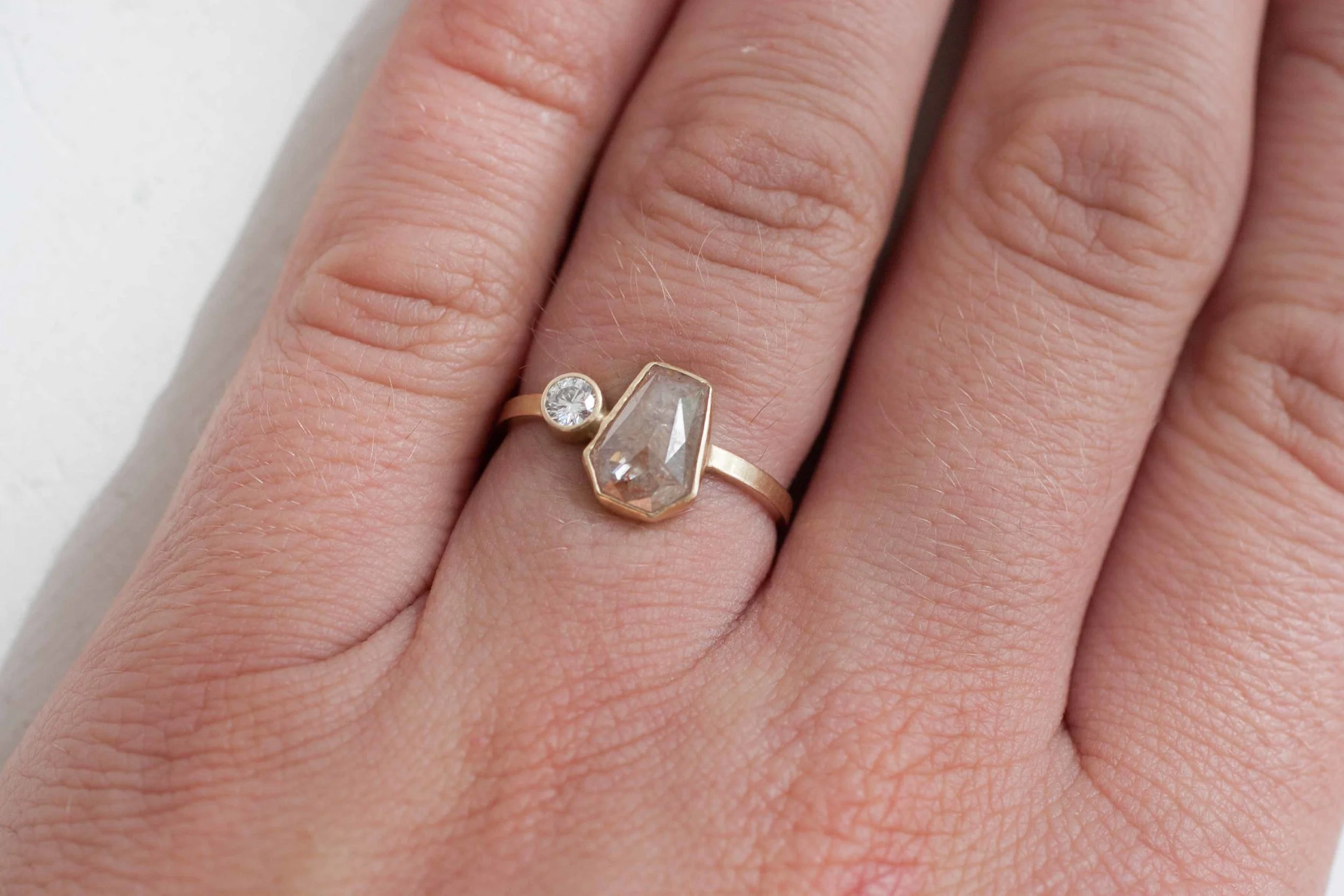 Elongated Geometric Peach Rustic Rose Cut Diamond + Diamond Accent Engagement Ring-9.jpg