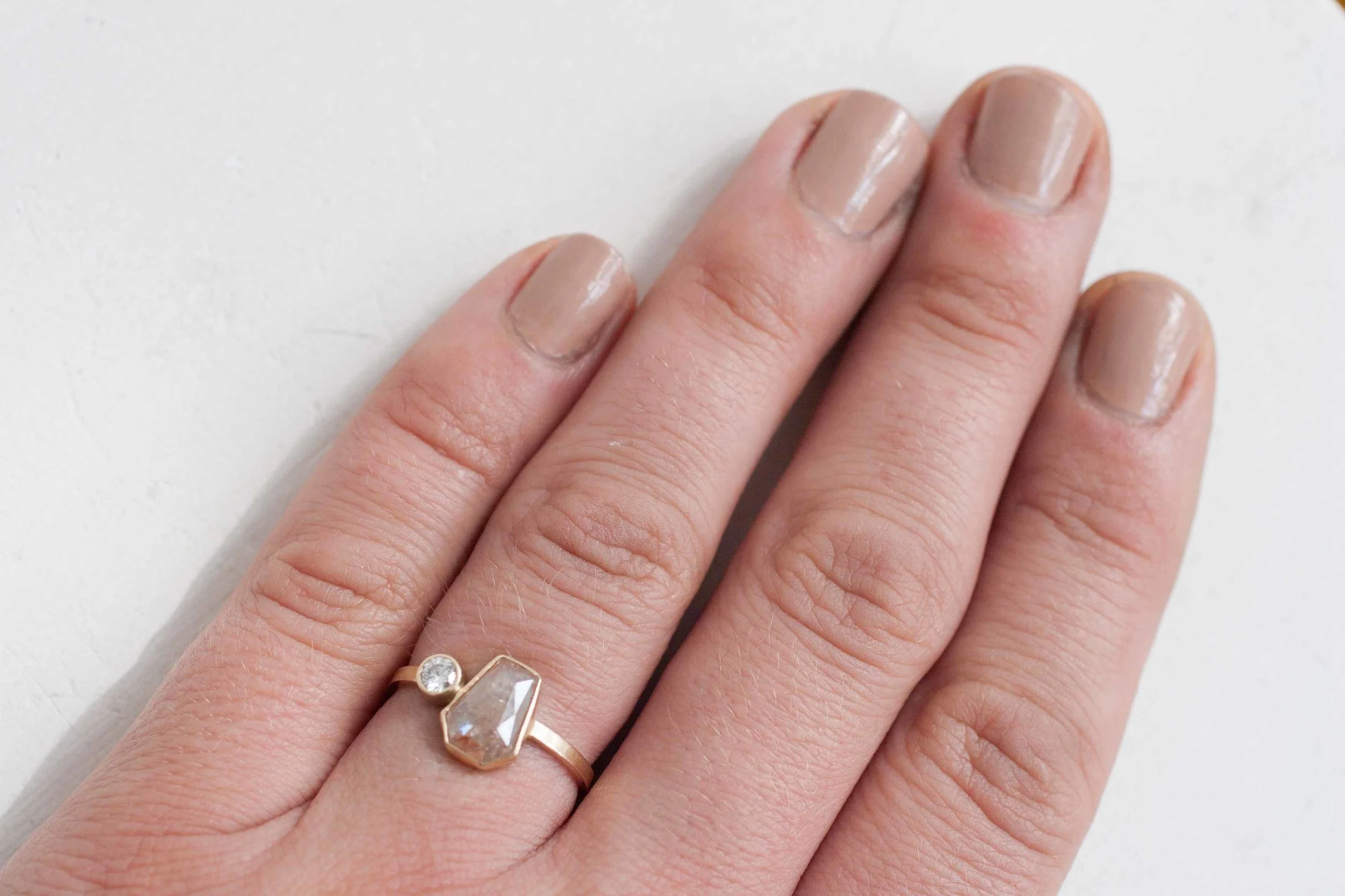 Elongated Geometric Peach Rustic Rose Cut Diamond + Diamond Accent Engagement Ring-10.jpg
