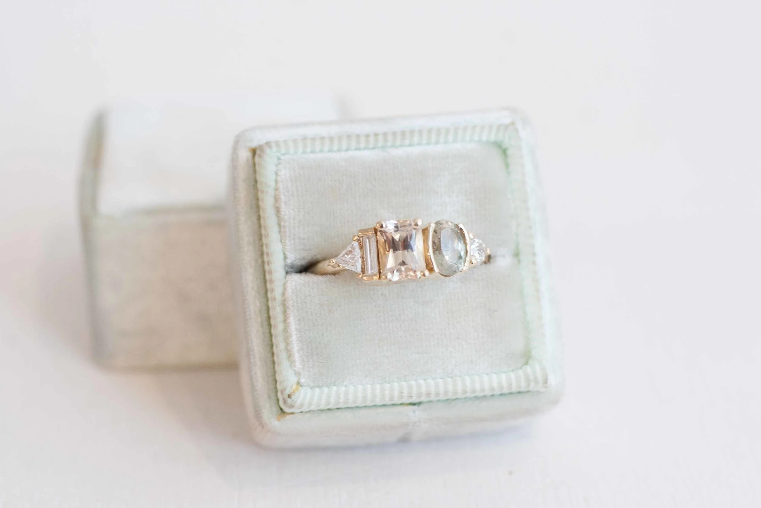 Pale Yellow Sapphire, Green Sunstone + Diamond Cluster Engagement Ring-4.jpg