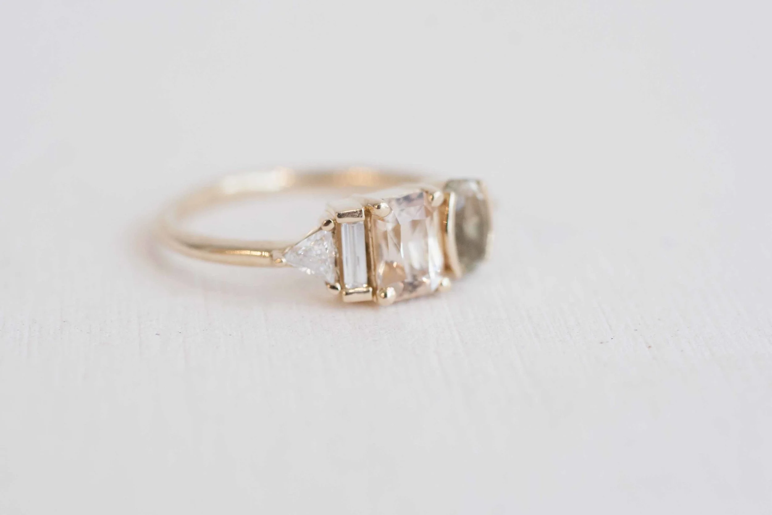 Pale Yellow Sapphire, Green Sunstone + Diamond Cluster Engagement Ring-3.jpg