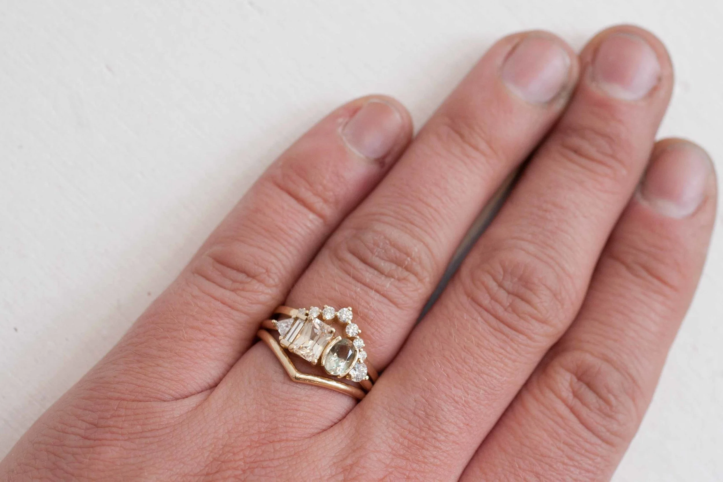 Pale Yellow Sapphire, Green Sunstone + Diamond Cluster Engagement Ring-14.jpg