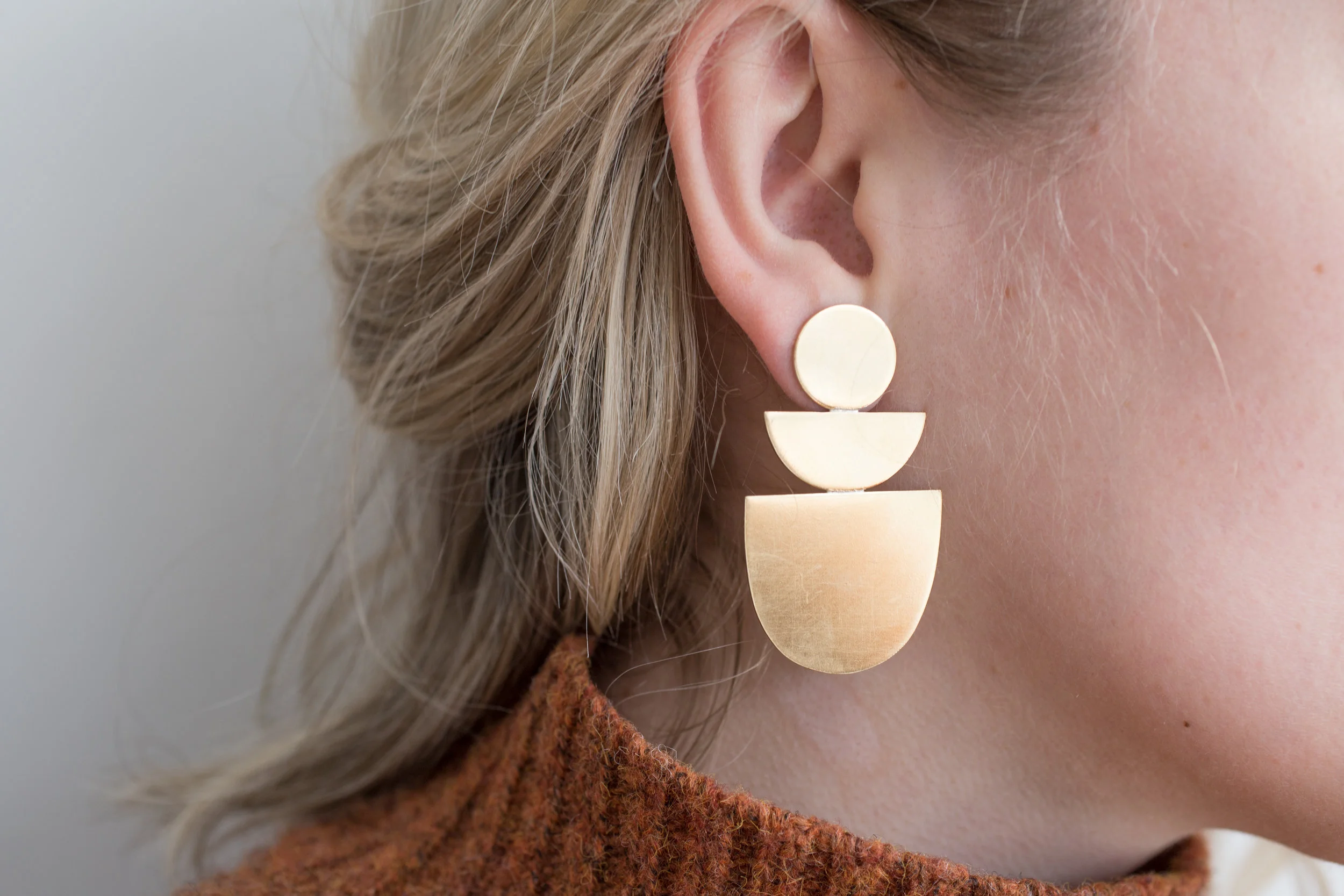 Circle, Semicircle + Elongated Semicircle Brass Statement Stud Earrings-7.jpg