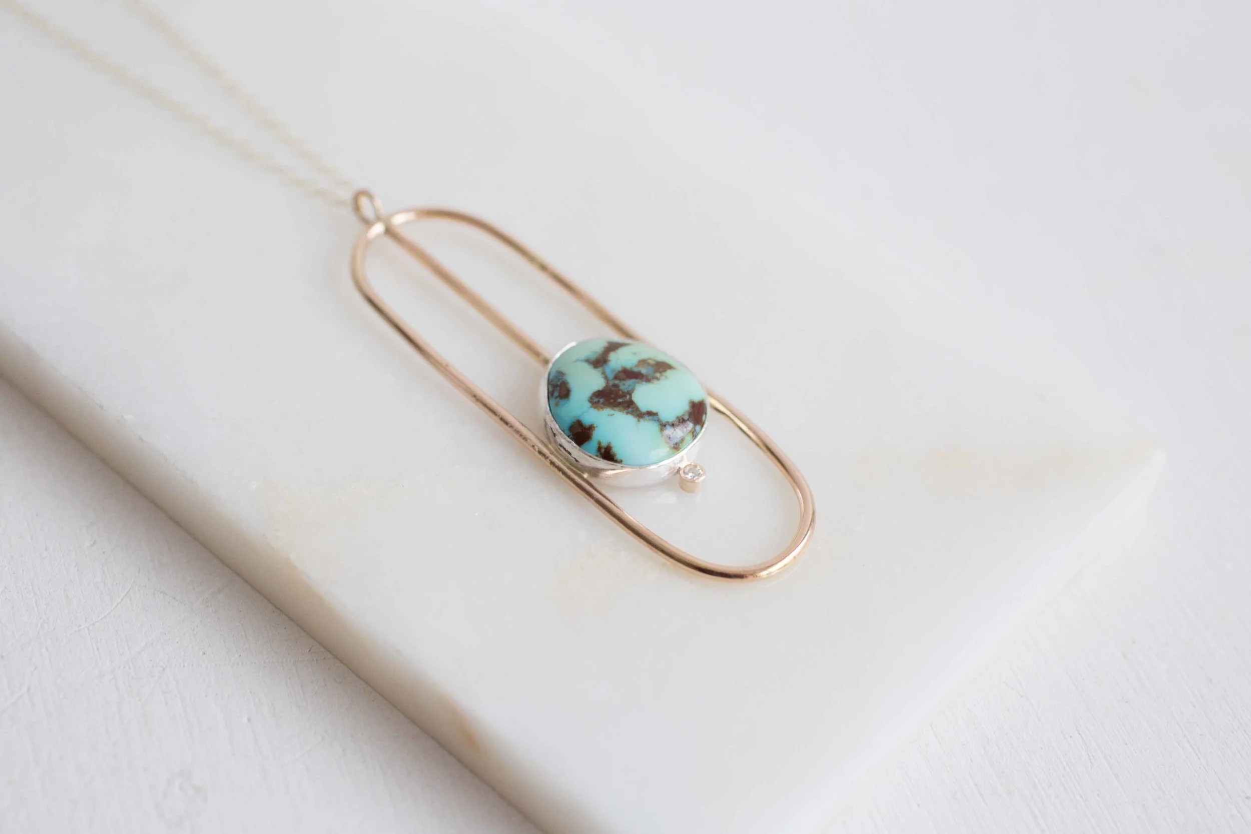 Nevada Blue Turquoise + Moissanite Geometric Necklace-2.jpg