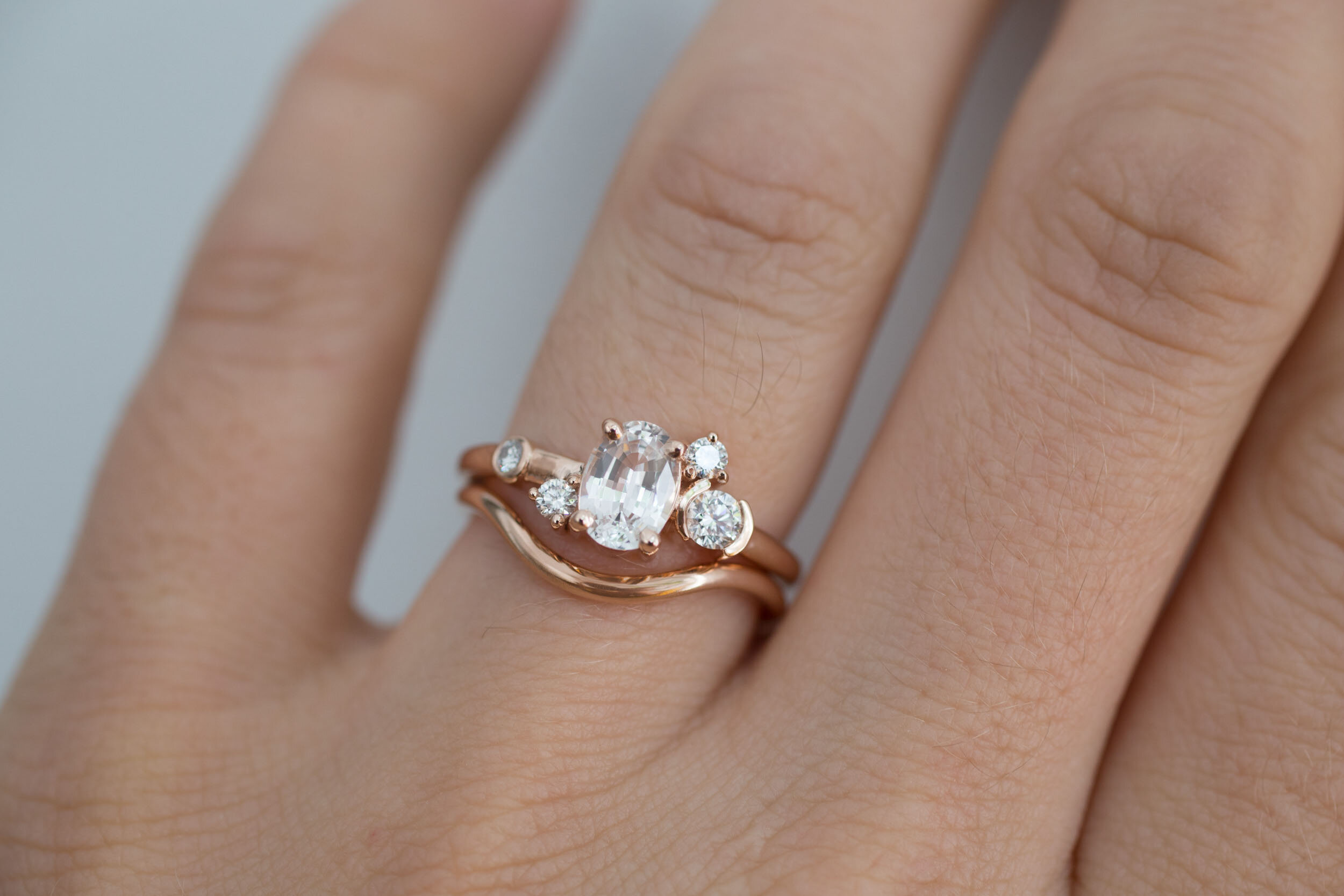 Mae Ring | Oval White Sapphire + Diamond Cluster Engagement Ring | 14k  Recycled Rose Gold — Mineralogy