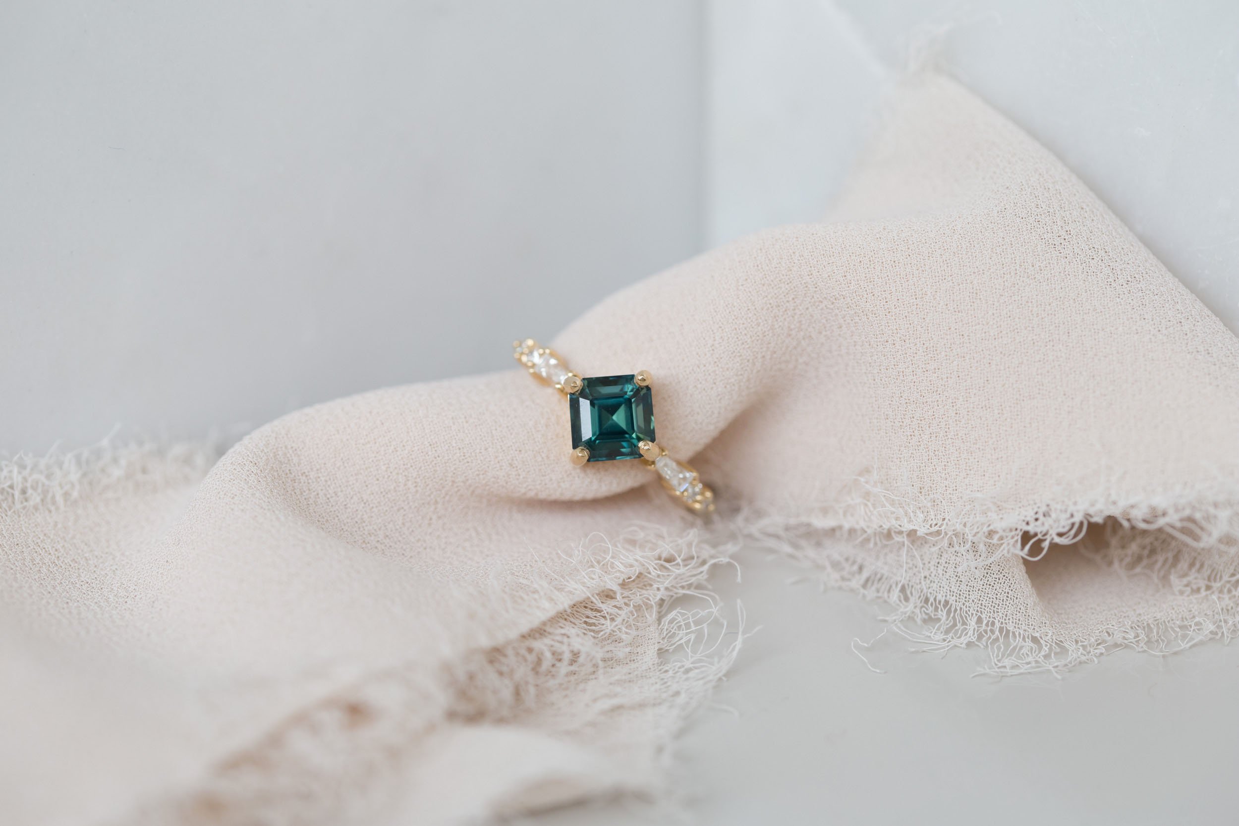 komedie Merg ga winkelen Liesel Ring | Teal Asscher Cut Sapphire + Diamond Baguette Accent  Engagement Ring 1.90 ct | 14k Recycled Gold | One of a Kind — Mineralogy
