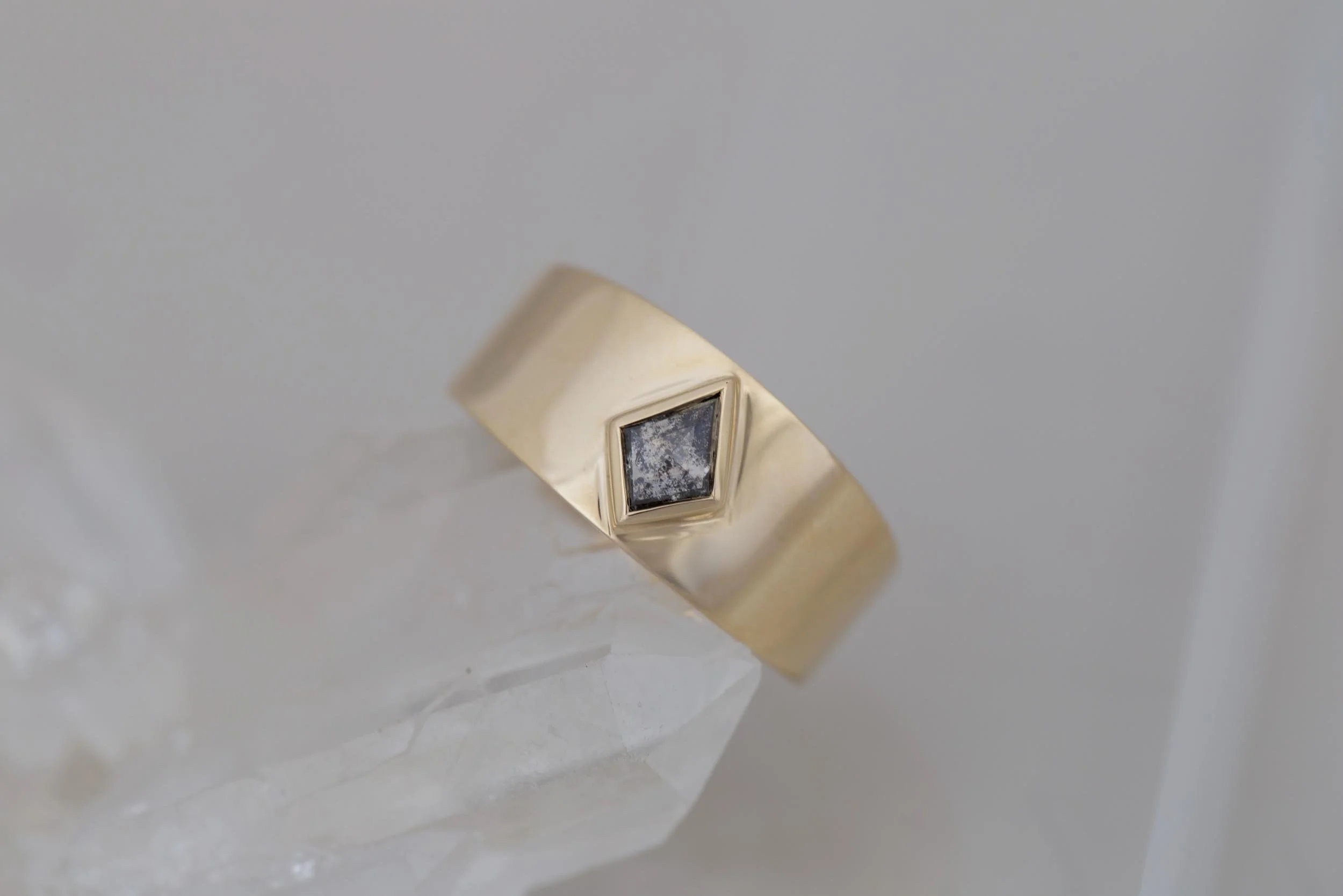 Salt and Pepper Kite Wide Band 0.54 ct 14k Recycled Gold One of a