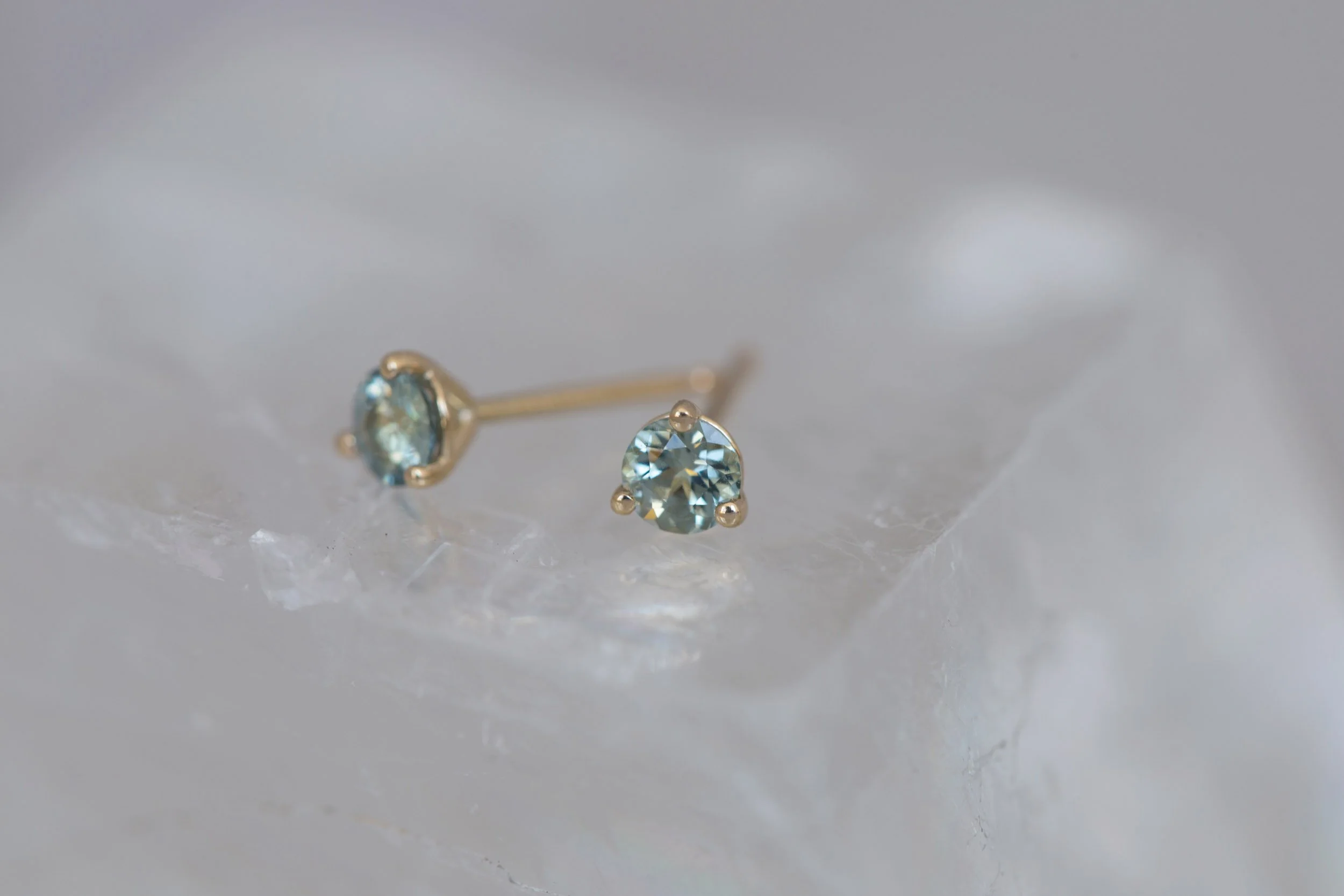 3.5 mm Mint Sapphire Round Earrings 14k Recycled Gold — Mineralogy