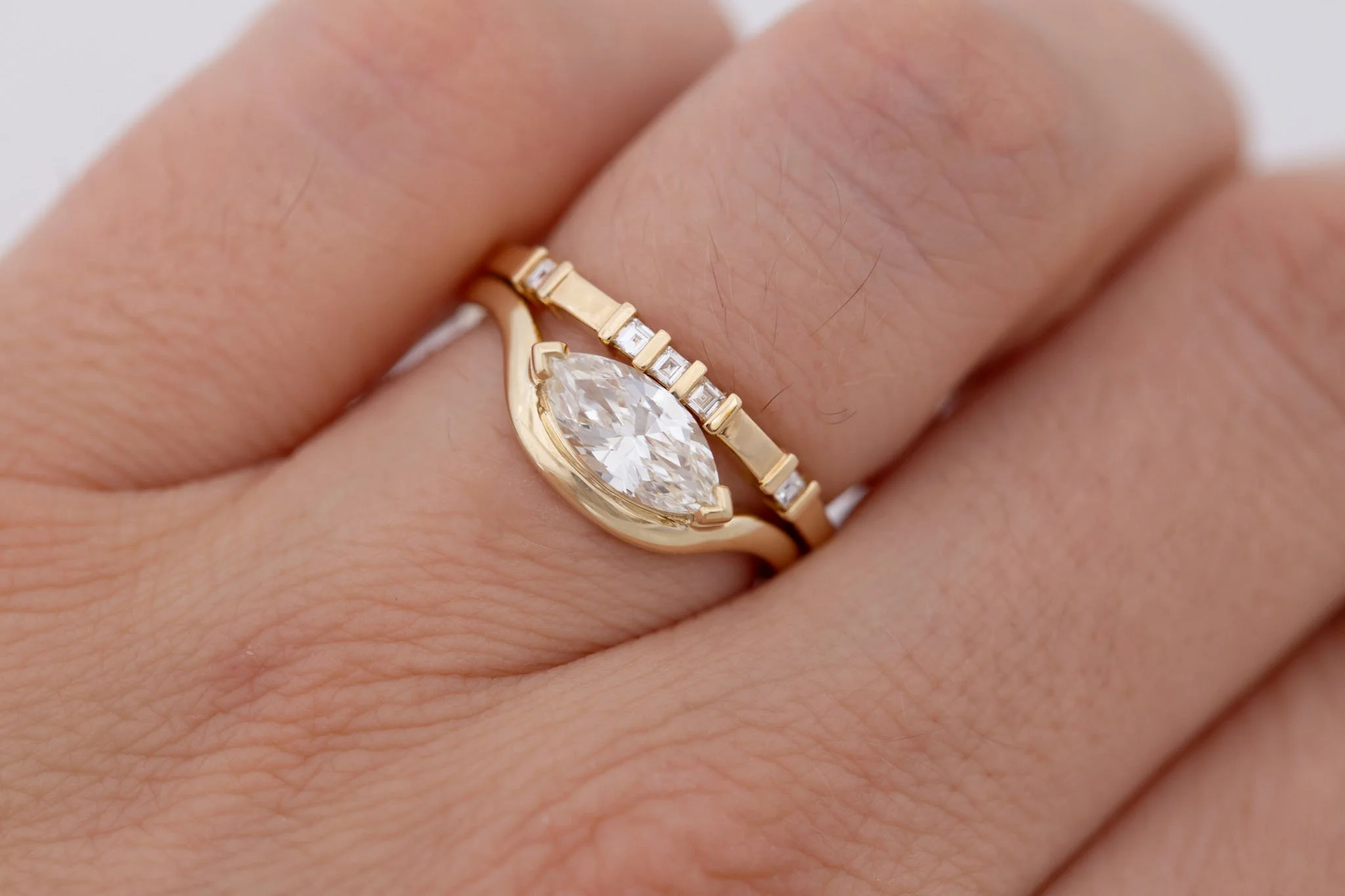Rhodes Ring | Marquise Diamond Solitaire + Curved Band Engagement Ring ...