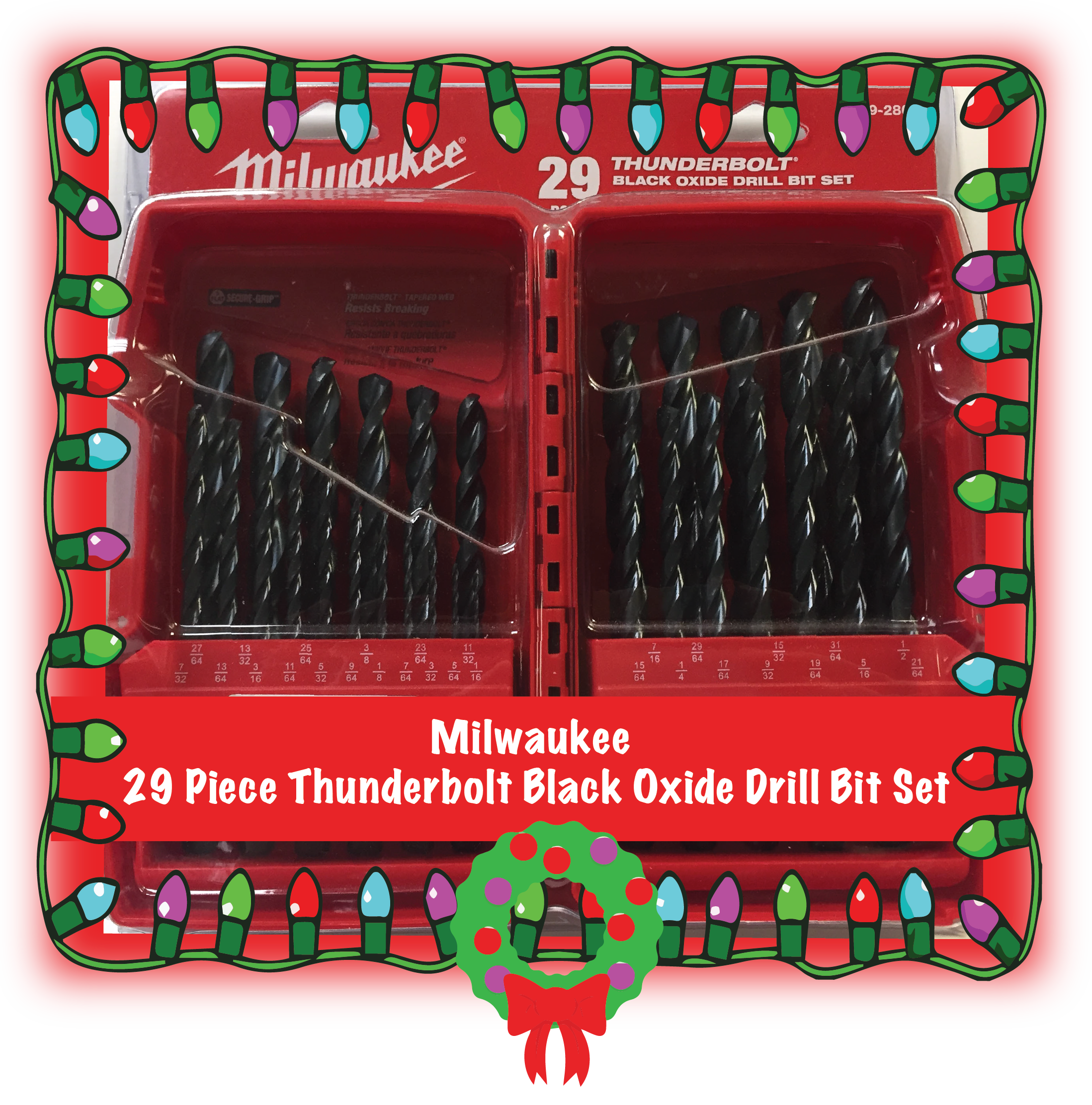 Milwaukee 29 Piece Thunderbolt Black Oxide Drill Bit Set. Heavy duty durable drill bits contained in a box just as durable as the bits. Part Number: 48-89-2802