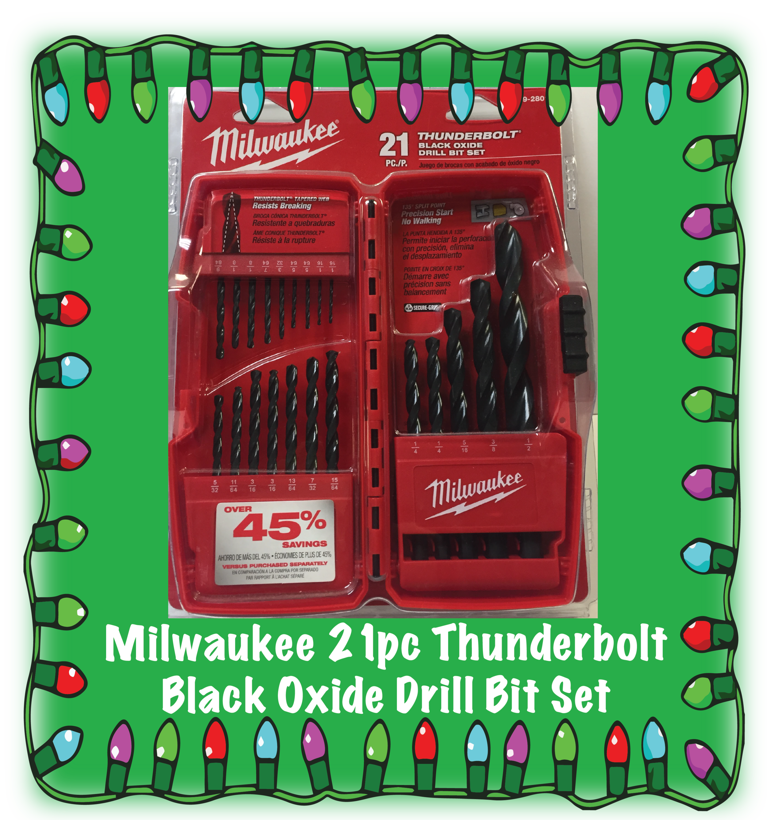 Milwaukee 21 piece Thunderbolt Black Oxide Drill Bit Set. Part Number: 48-89-2801