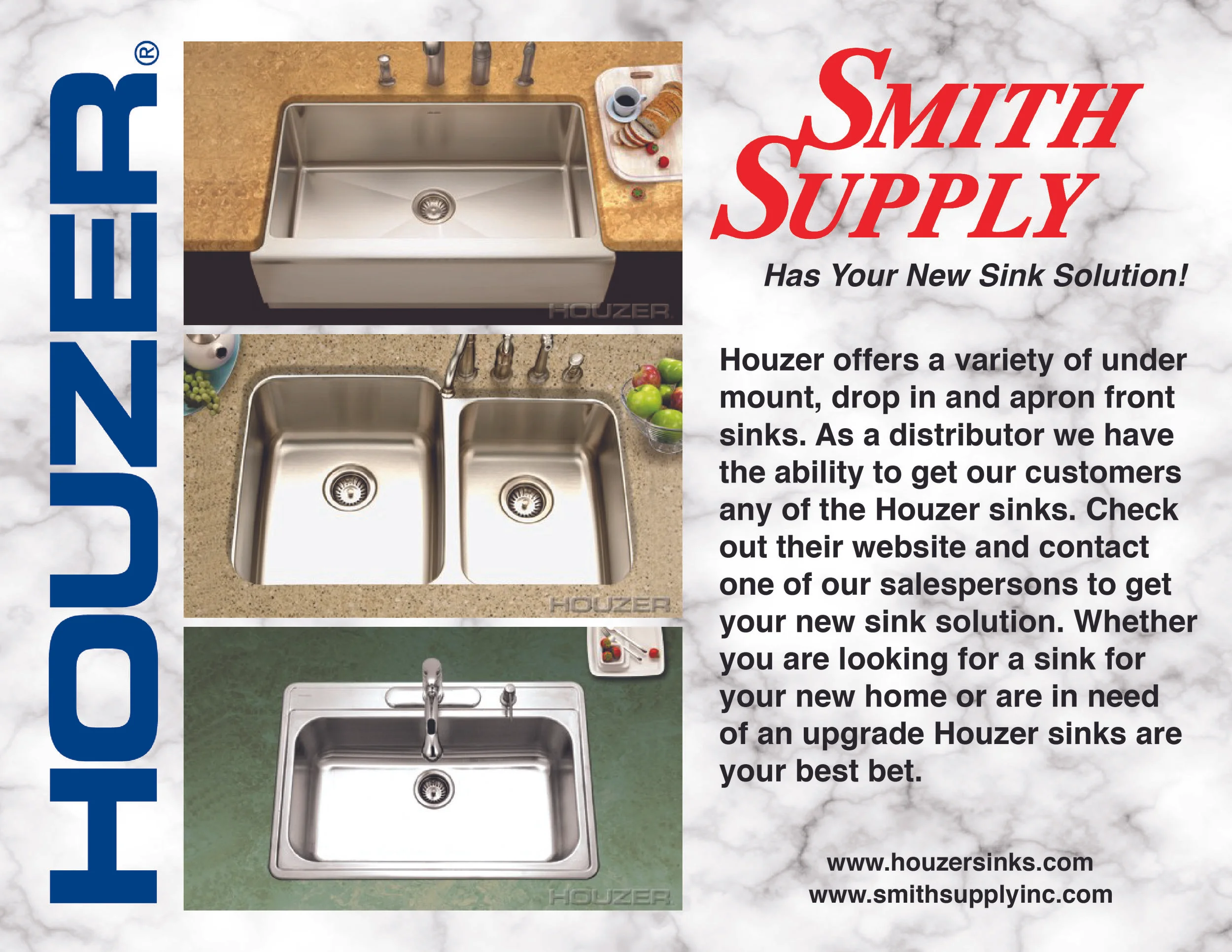 Did you guys know that we carry Houzer?! That is right, we are your sink SOLUTION with our partnership with Houzer. Contact a salesperson for more information and to get your order in. 