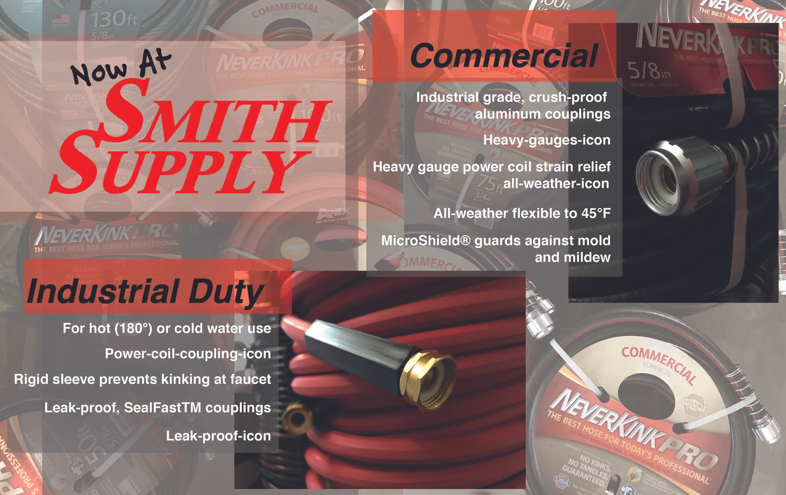 Just in time for those fall gardens! We carry NeverKink Pro and Industrial Duty garden hoses. This hose is heavy duty and high quality. We offer a variety of sizes.