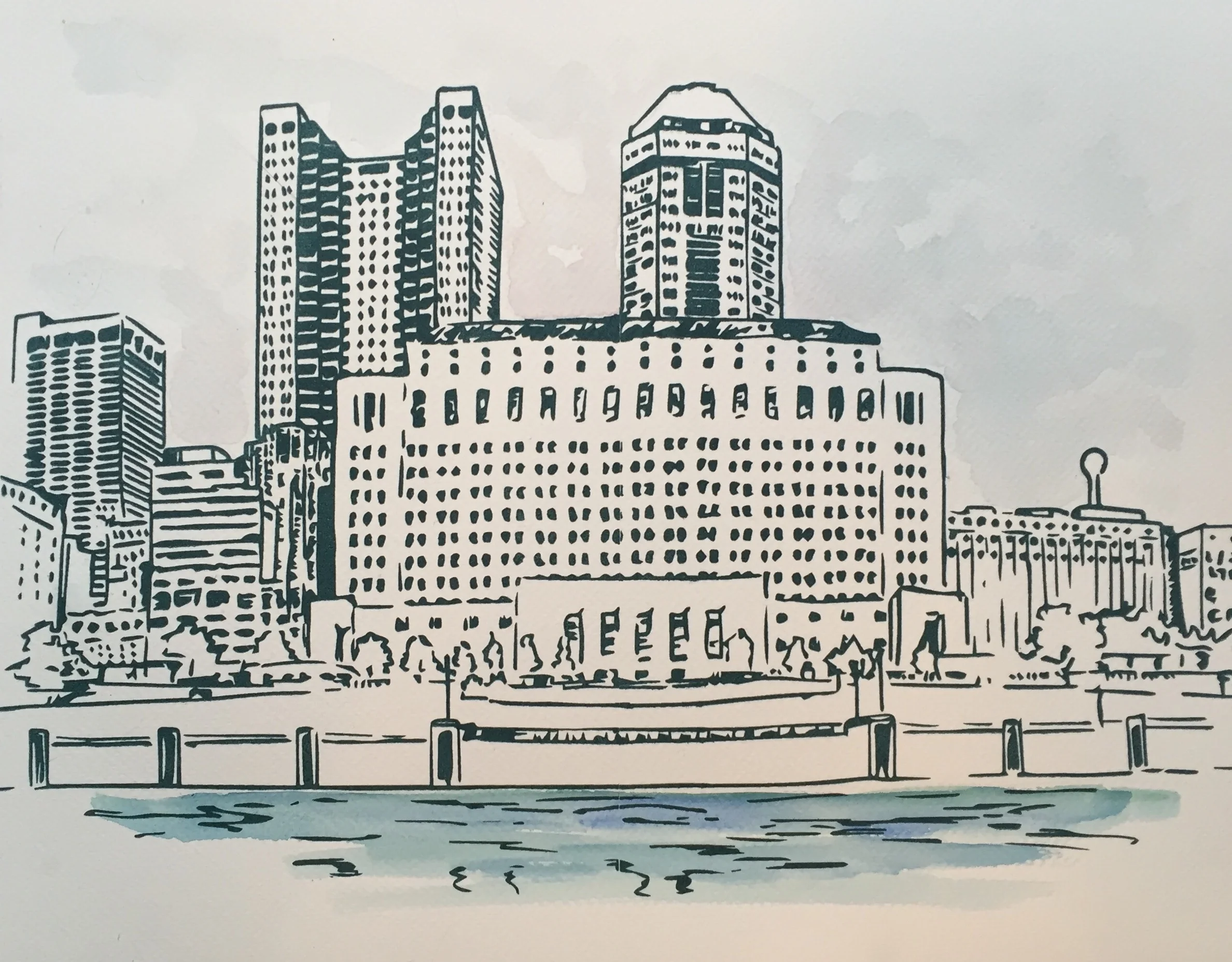 Columbus View from the West-Watercolor