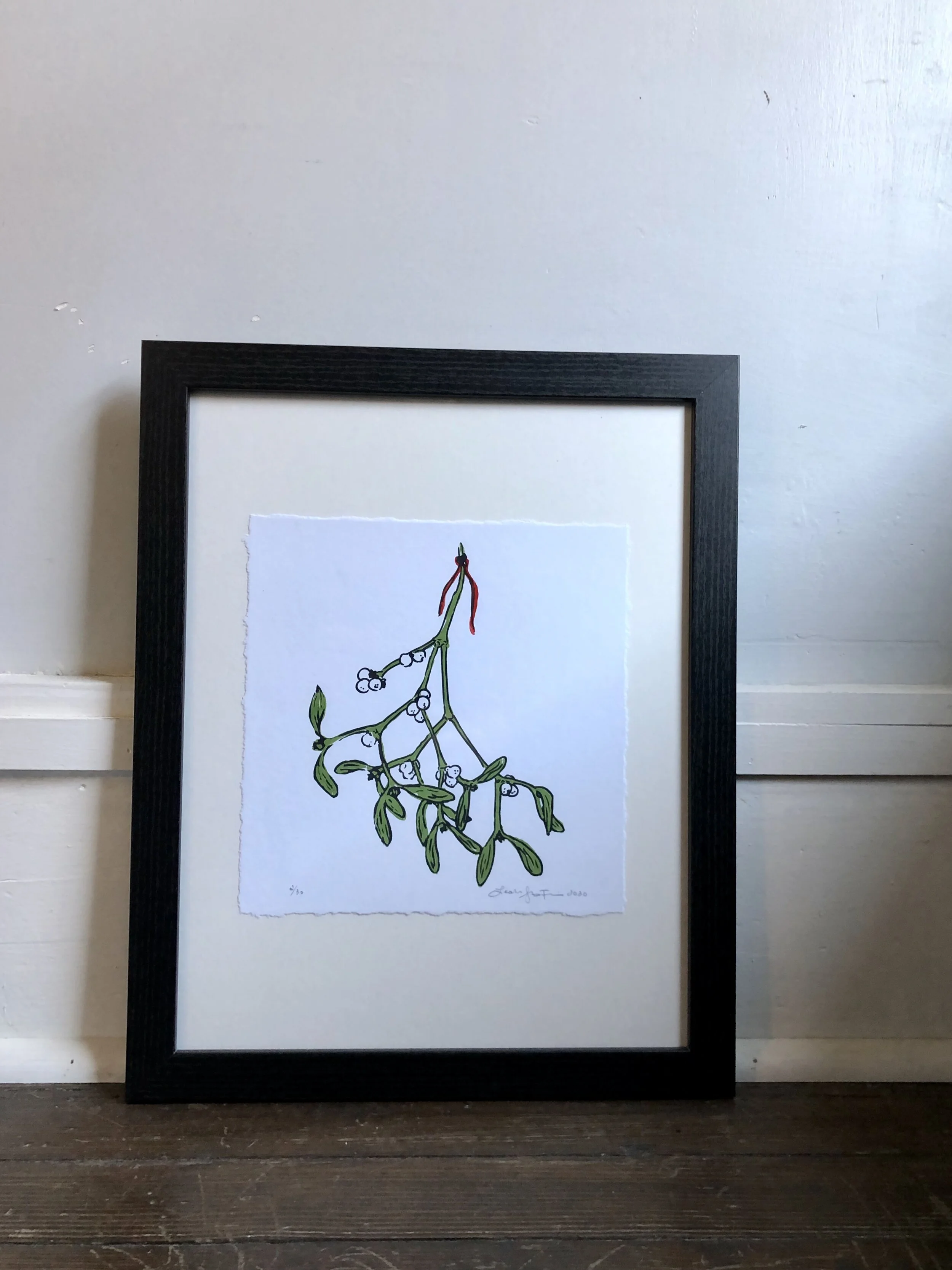  Holiday Mistletoe Print  2 color hand pulled silkscreen print   2020, Limited Edition of 30  Signed and numbered by the artist 
