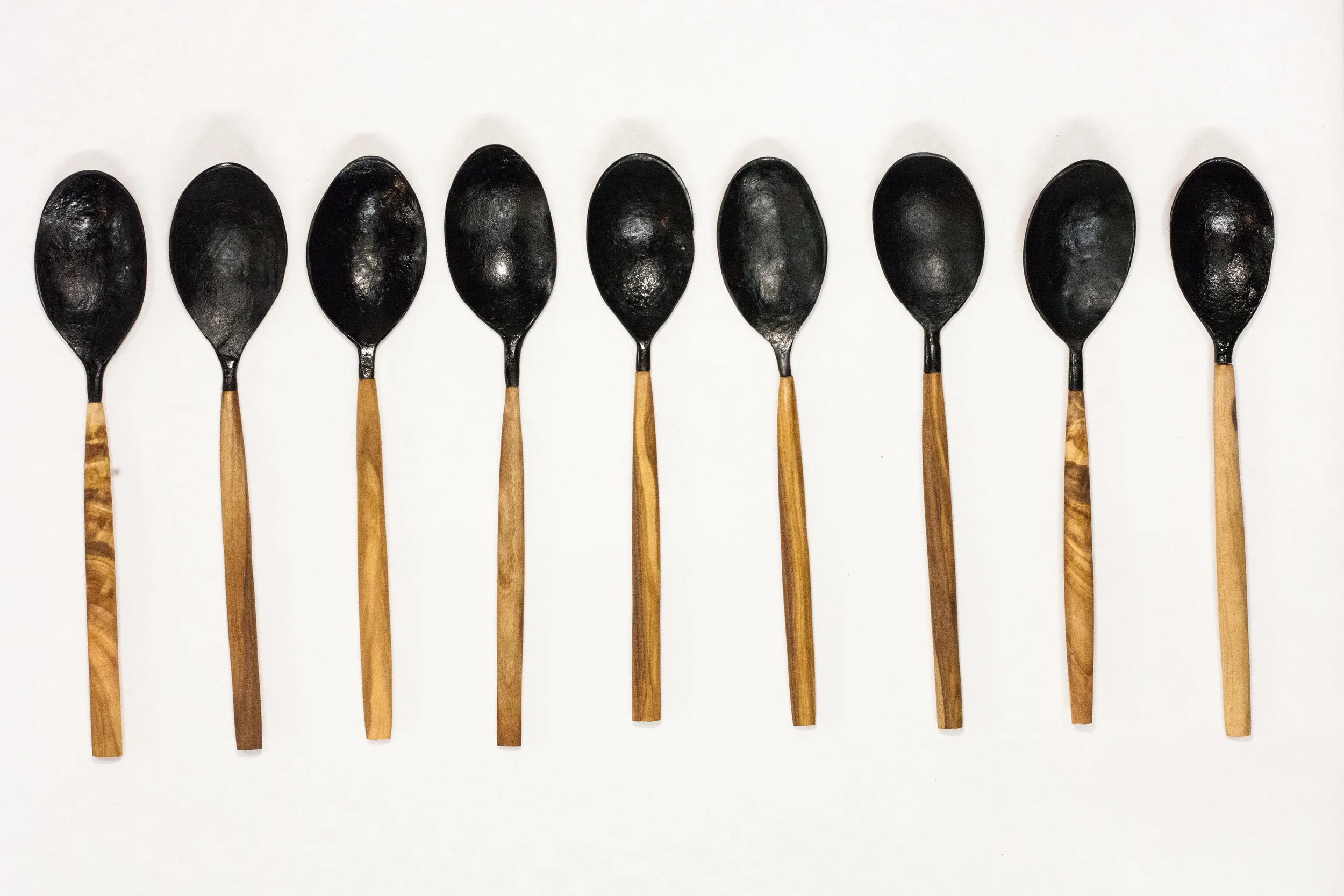 hand forged spoons with olivewood handles