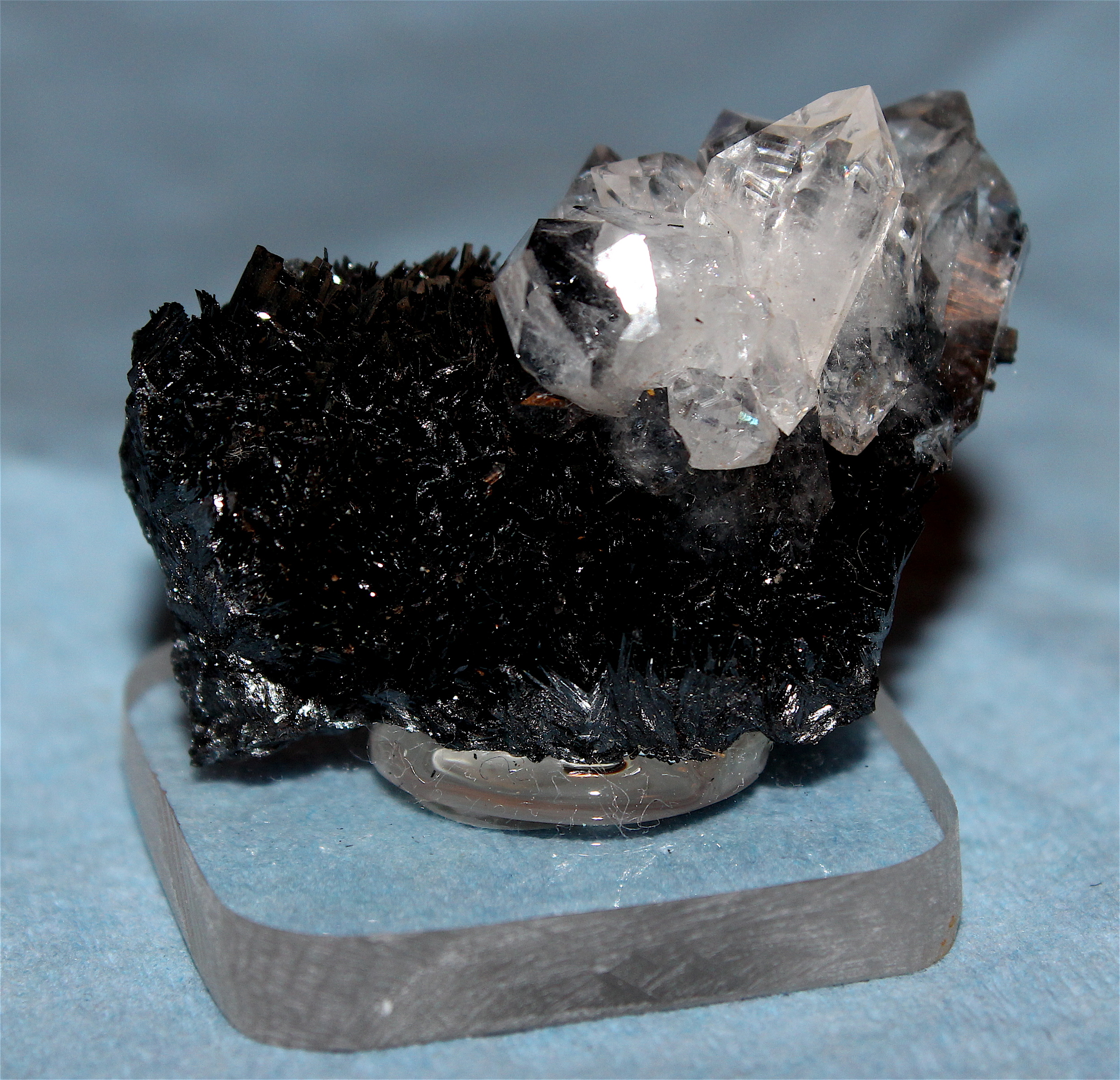 Manganite and Quartz (3.3 cm wide) from Caland Pit, Atikokan, Ontario