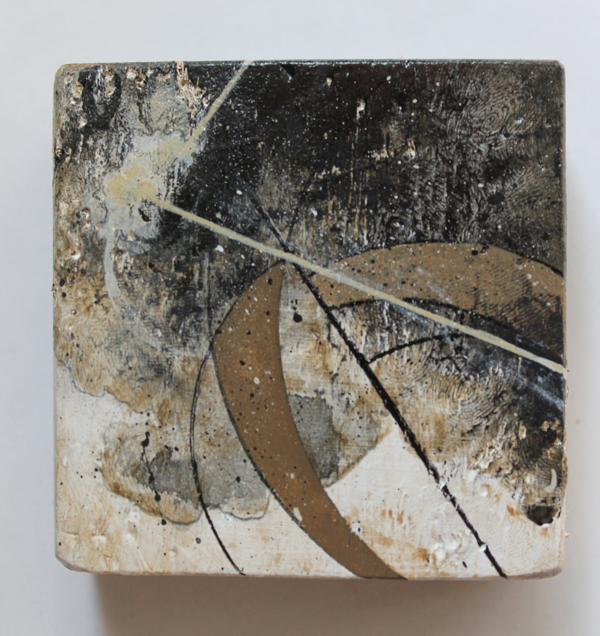  3 x 3 inches  Woodblock  Acrylic, Ink, Metal Leaf, Graphite  Summer, 2020 