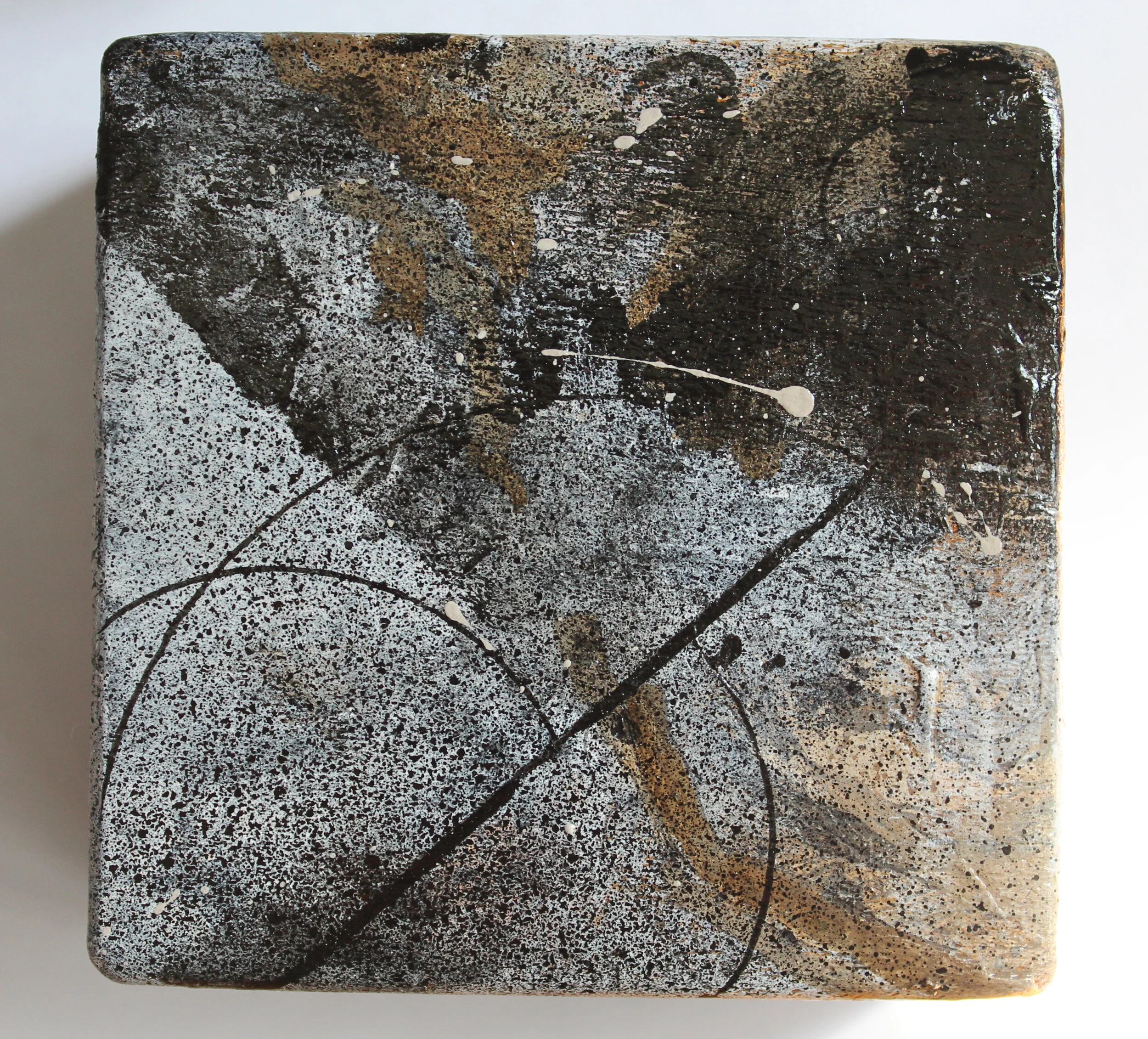  3 x 3 inches  Woodblock  Acrylic, Ink, Metal leaf, Spray Paint  Summer, 2020 