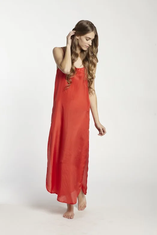 open lace back dress Copper Lace-Trim Maxi Slip Dress