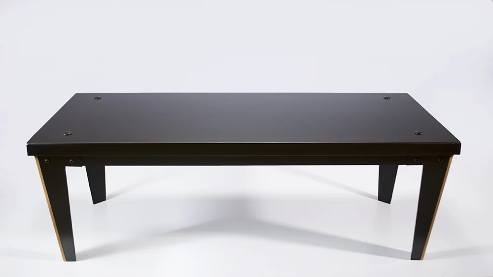 Black Steel Coffee Table Shown in all steel with Madrone inlay in legs.