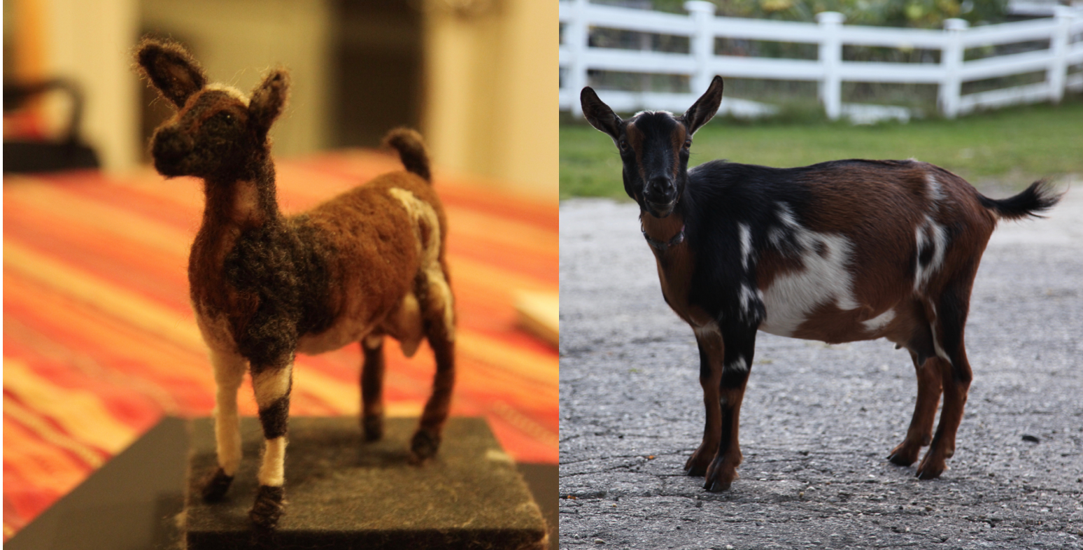 This is one of the felted goats I made last year to contribute to the gallery collection/auction. She is designed look like our goat Rhubarb. l Can't wait to see your goats! We will post a gallery of all goats collected as they roll in! You may begin bidding as soon as goats are posted but a winner will not be named until Valentines Day. 
