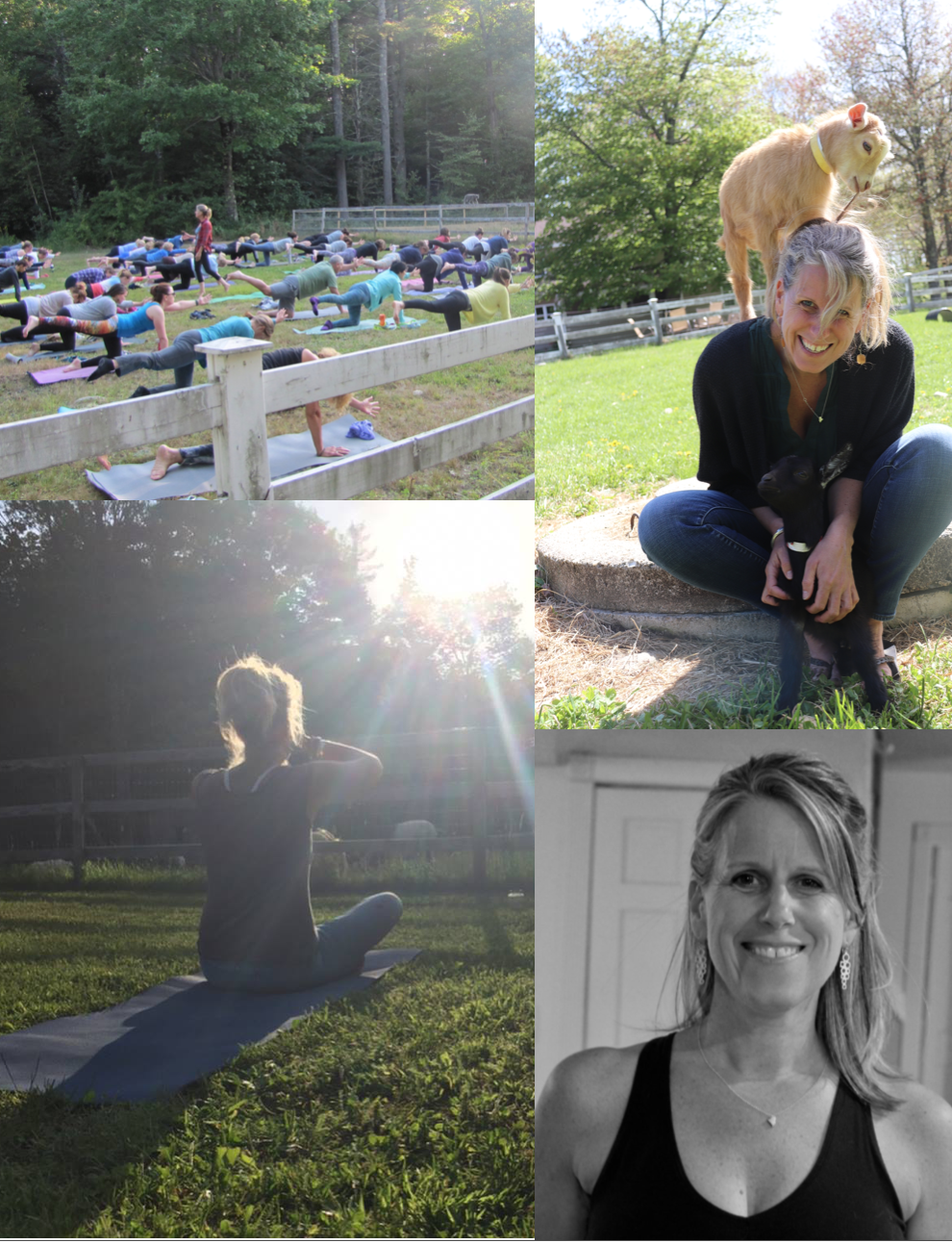 Farm Yoga Instructor: Hope Hall As a high school English teaching veteran (27 years), Nigerian Dwarf Goat Farmer and Dairy Owner (9 years) and yoga teacher, Hope Hall believes her passion for all these jobs is rooted in her desire to see connections instead of barriers. Hope completed her 200 hour yoga teacher training program in 2017 with Sacred Seeds and now leads yoga at the farm where sometimes up to 80 people gather in the field to downward dog with goats and try goat cheese and snuggle babies after practice. Her classroom, farm, and yoga classes have allowed Hall to create small spaces where people can come together to celebrate what makes us feels most human.