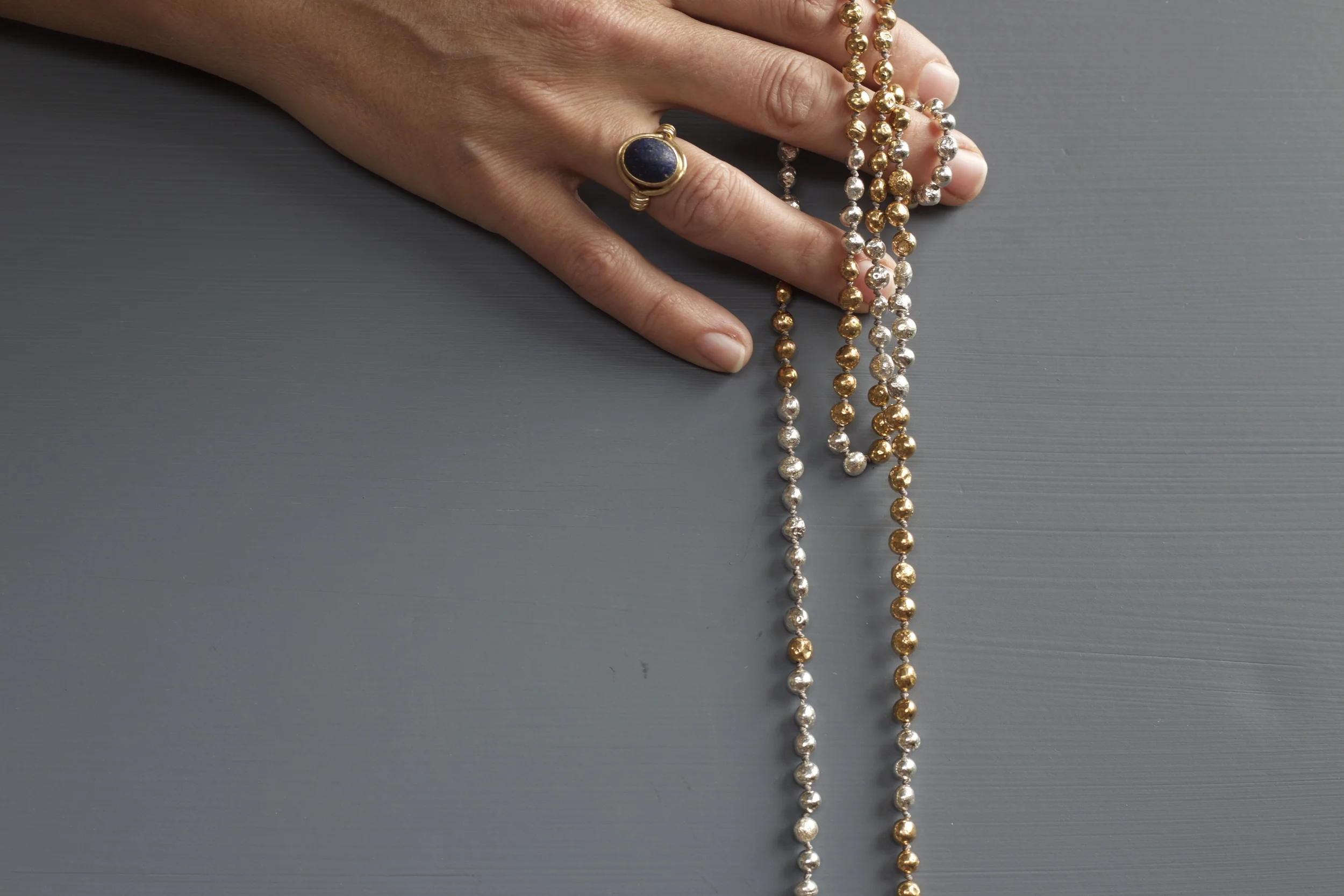 small brass and sterling "pearl" necklace