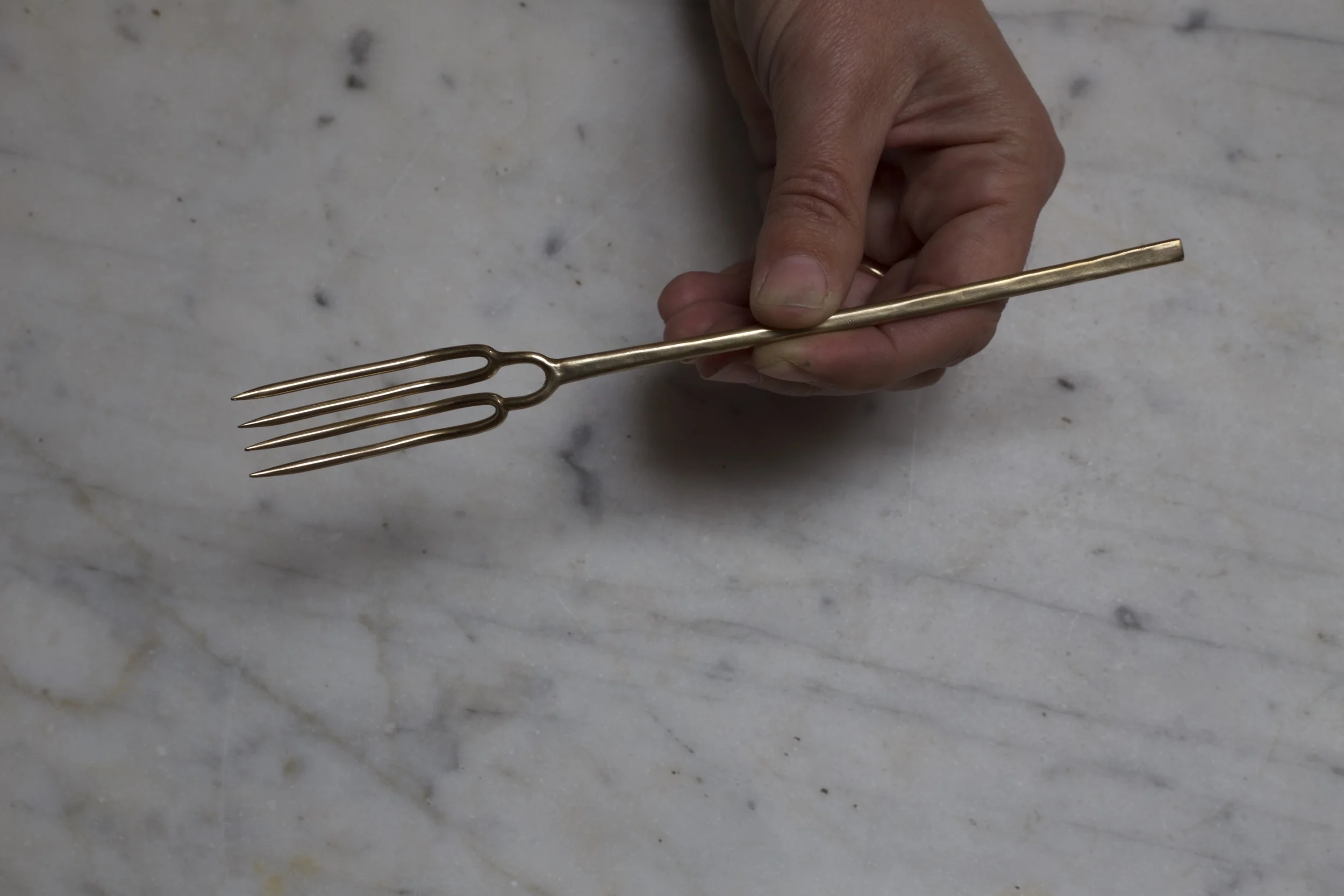 forged salad fork, bronze
