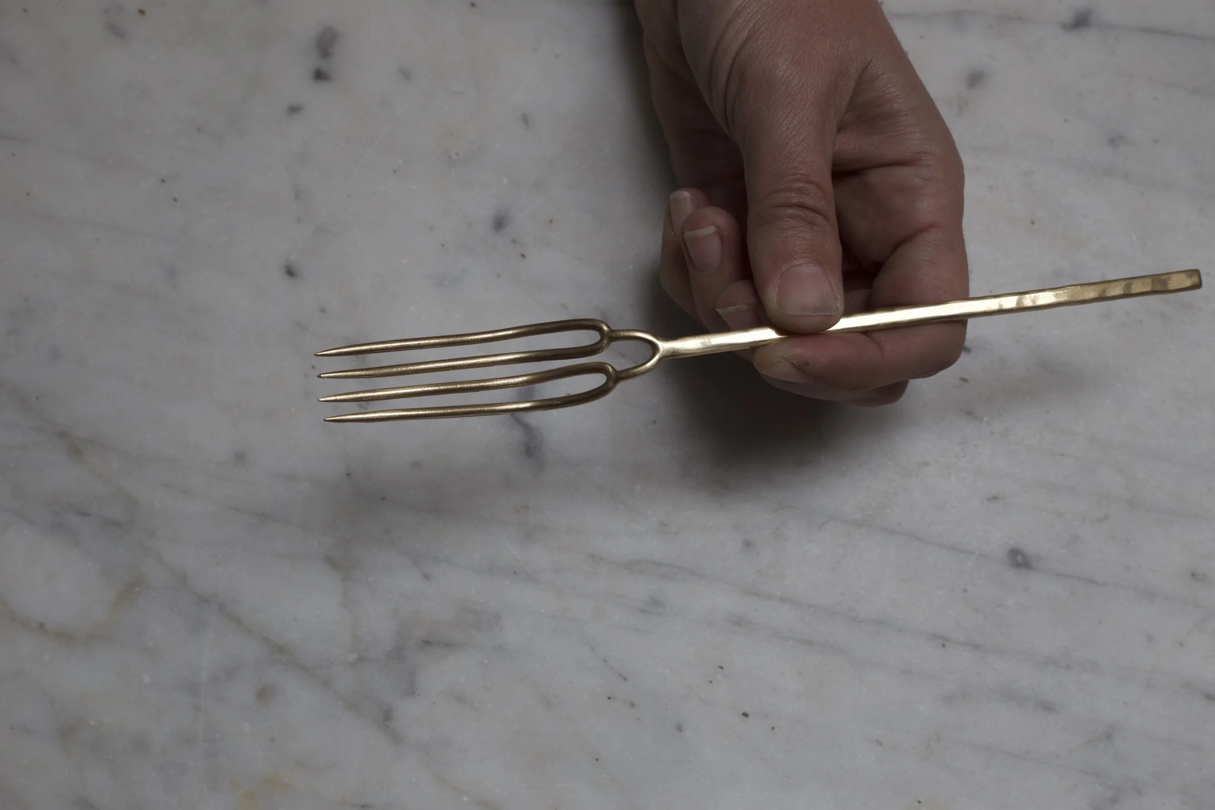 forged dinner fork, bronze