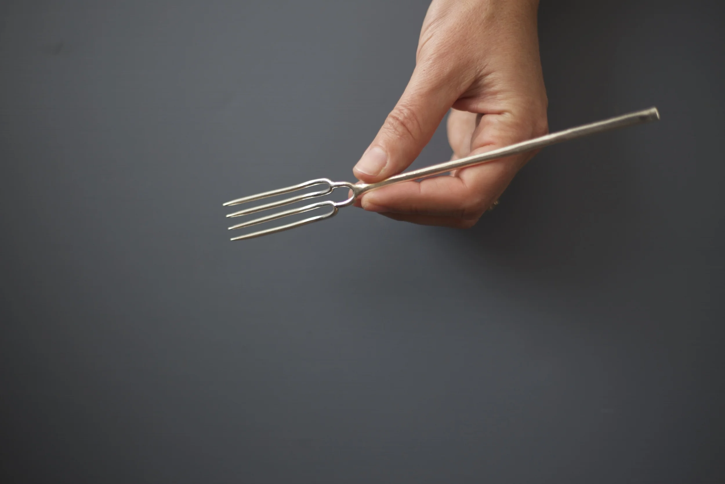 forged salad fork, sterling silver