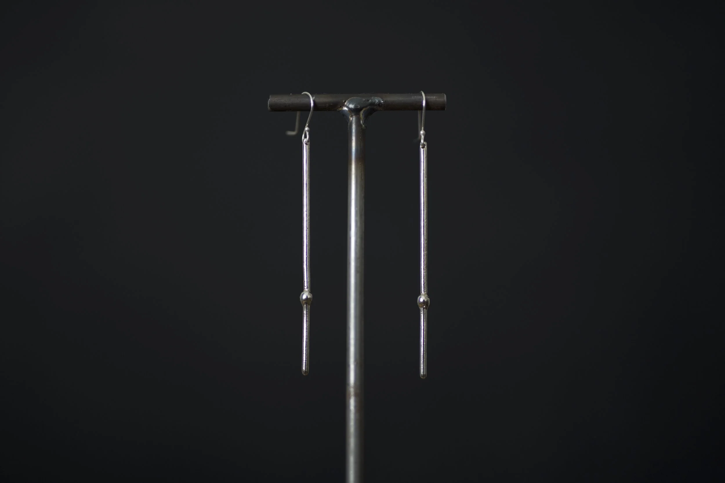 silver bulbous stick earrings