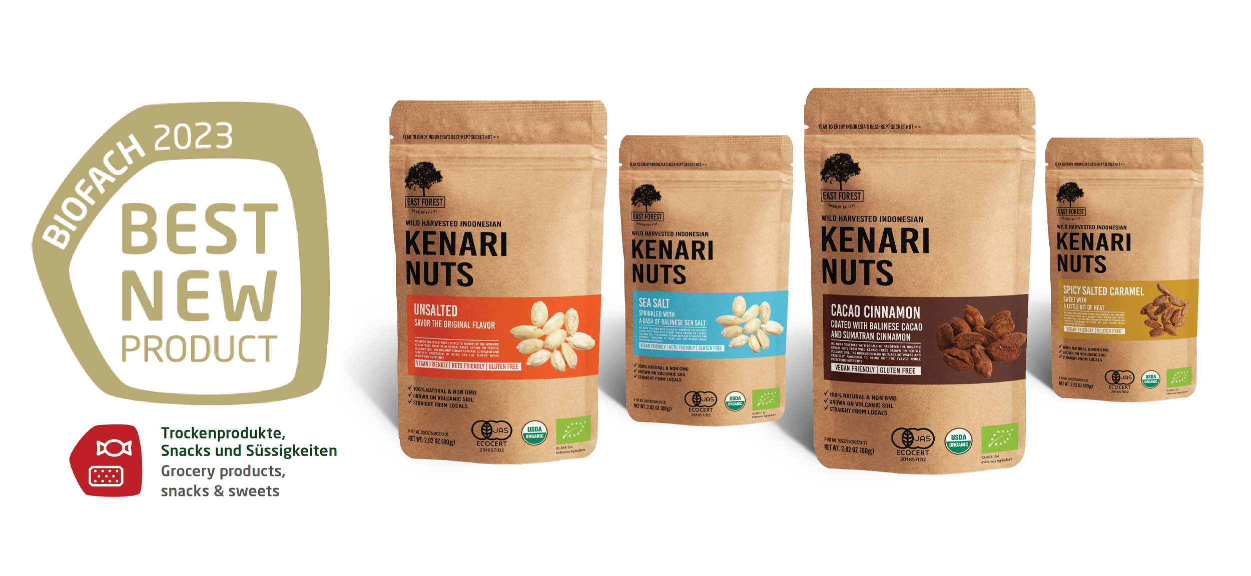 East Forest Kenari Nuts collection recognized as Best New Product at BIOFACH 2023 in the Grocery Products, Snacks and Sweets category