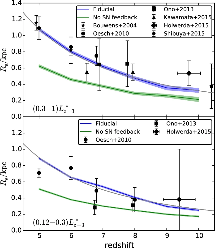 "Dark-ages reionization and galaxy-formation simulation VII: The sizes of high-redshift galaxies" - Chuanwu et al. (2017)