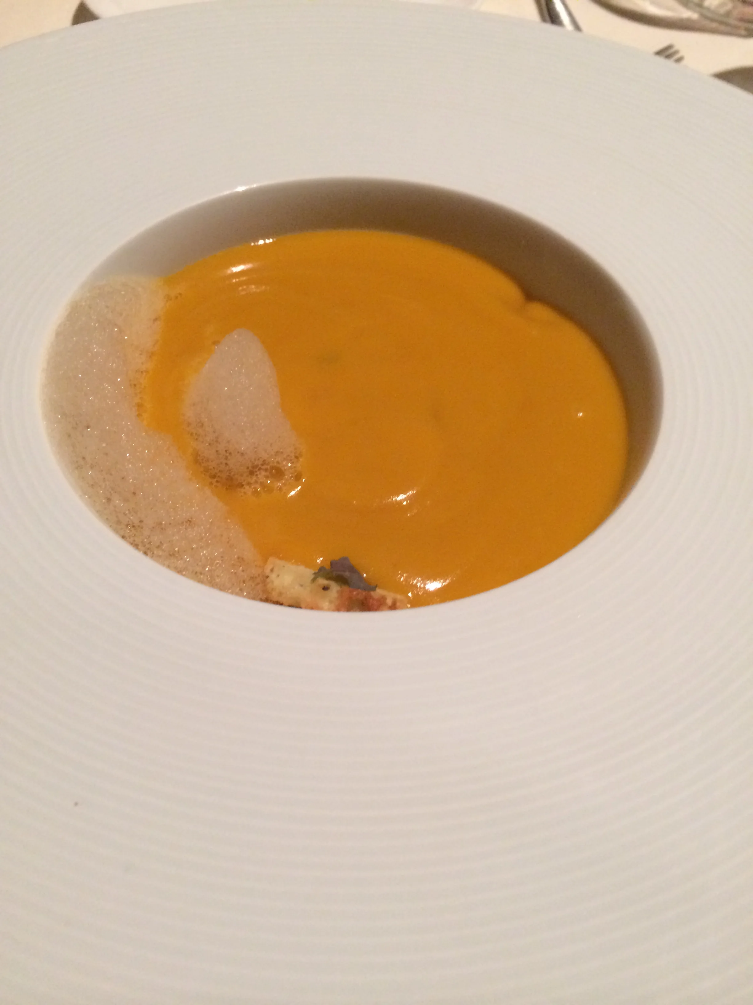 Lobster Kabocha squash soup - poured into the bowl tableside, a beautiful hearty soup that Owen LOVED. 