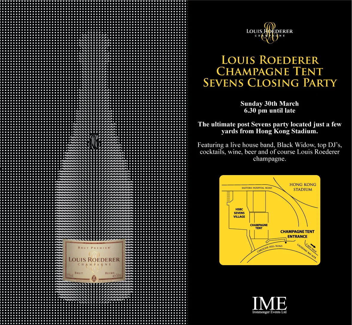 Do you want to have a wonderful Sunday evening on 30th March? Merci Magazine is now offering Hong Kong readers some entrance passes to the Louis Roederer Champagne Tent Seven s Closing Party by simply answering the following question. "When is the Hong Kong Sevens held in Hong Kong Stadium this year?" Please send your answer to giveaway@merci-magazine.com. 5 readers with quickest and correct answers will be offered a pair of passes. The competition will start on 12th March 09:00 HongKong time and end on 13th March 23:59. Result will be announced here on 14th March. Winners will be informed and contacted individually. Act fast and good luck!