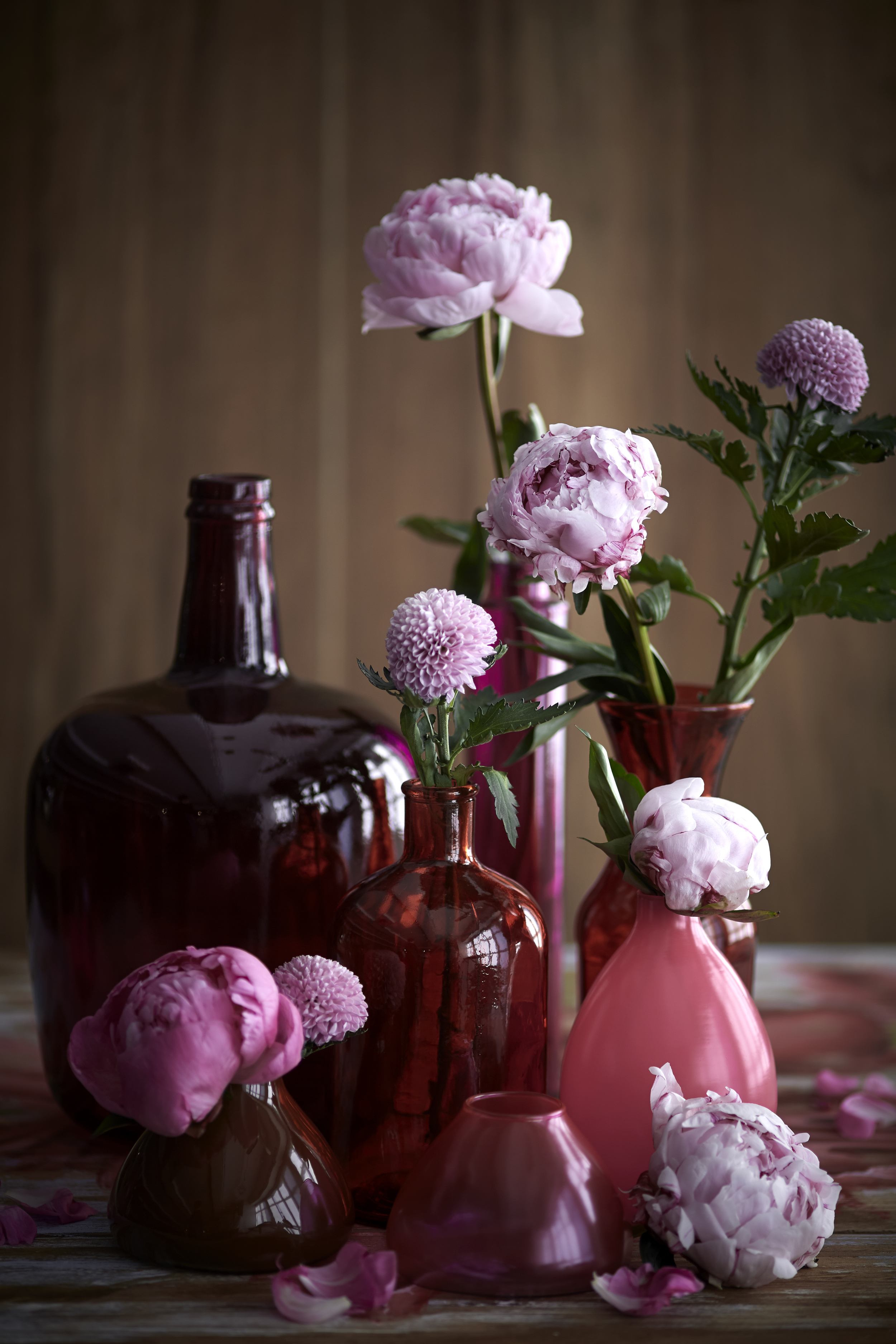 TREE recycled glass vases - reds+ pinks.jpg