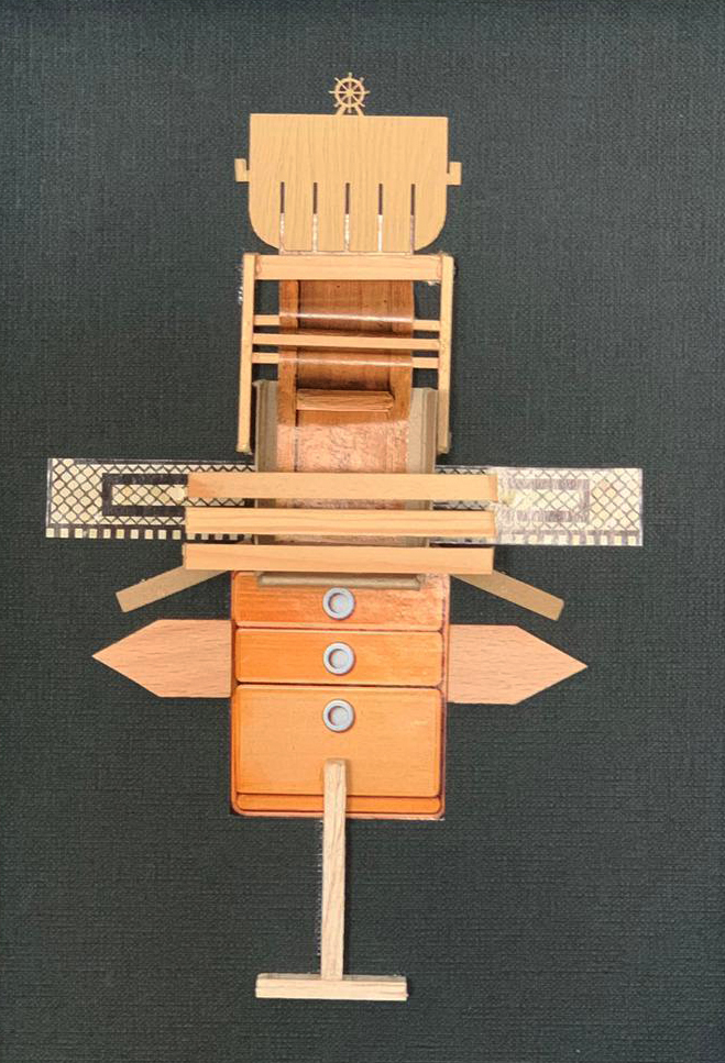 Collage-Object „A bird“. 22,5x28,5 cm, original old paper, card board, wood and founded elements and sundries Mariusz Malecki_studio ziben Berlin 2019_studio-ziben.de.jpg
