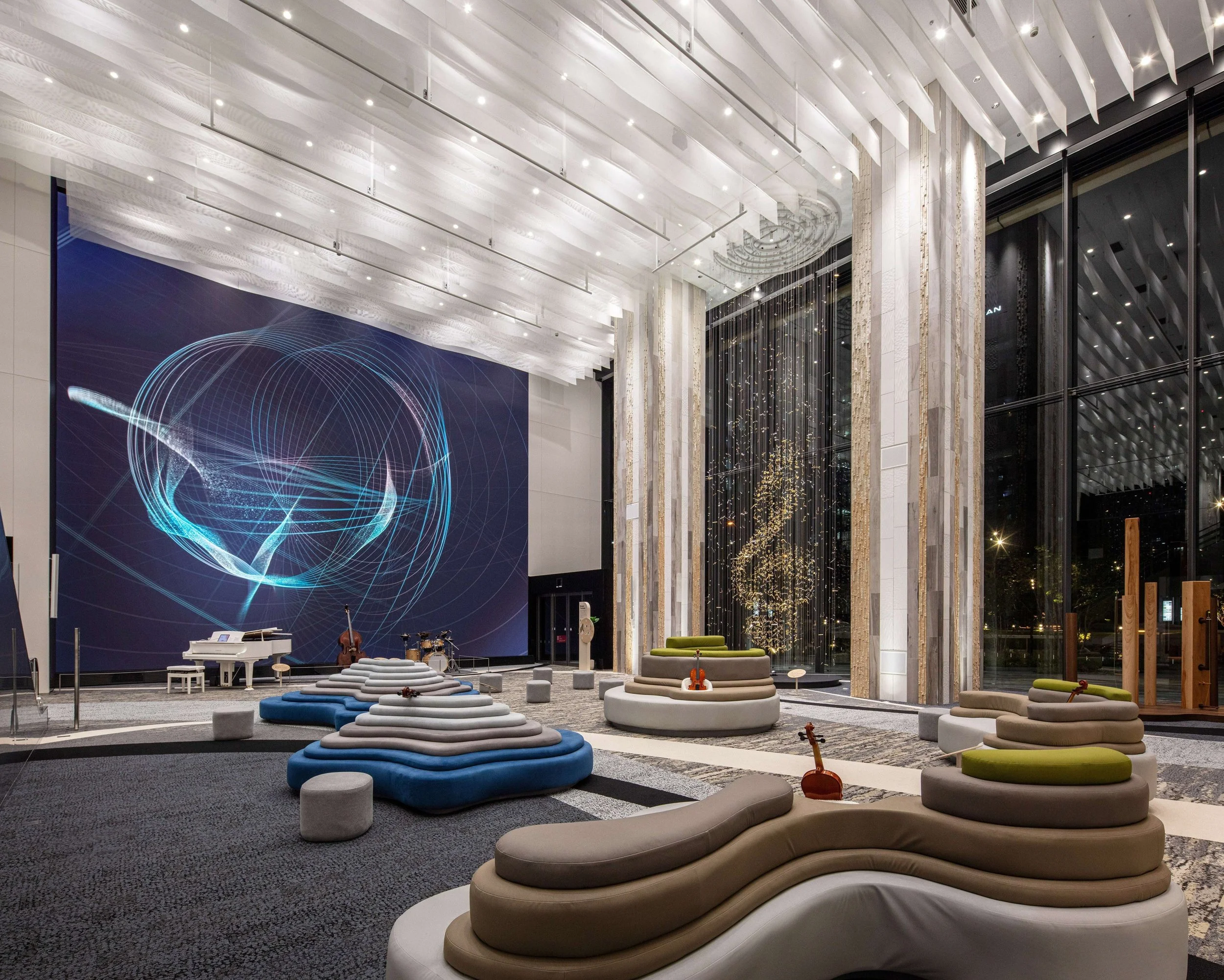 YAMAHA MUSIC YOKOHAMA MINATOMIRAI Interior Lighting designed by LCR, KOIZUMI Lighting Technology Corp (Japan) 