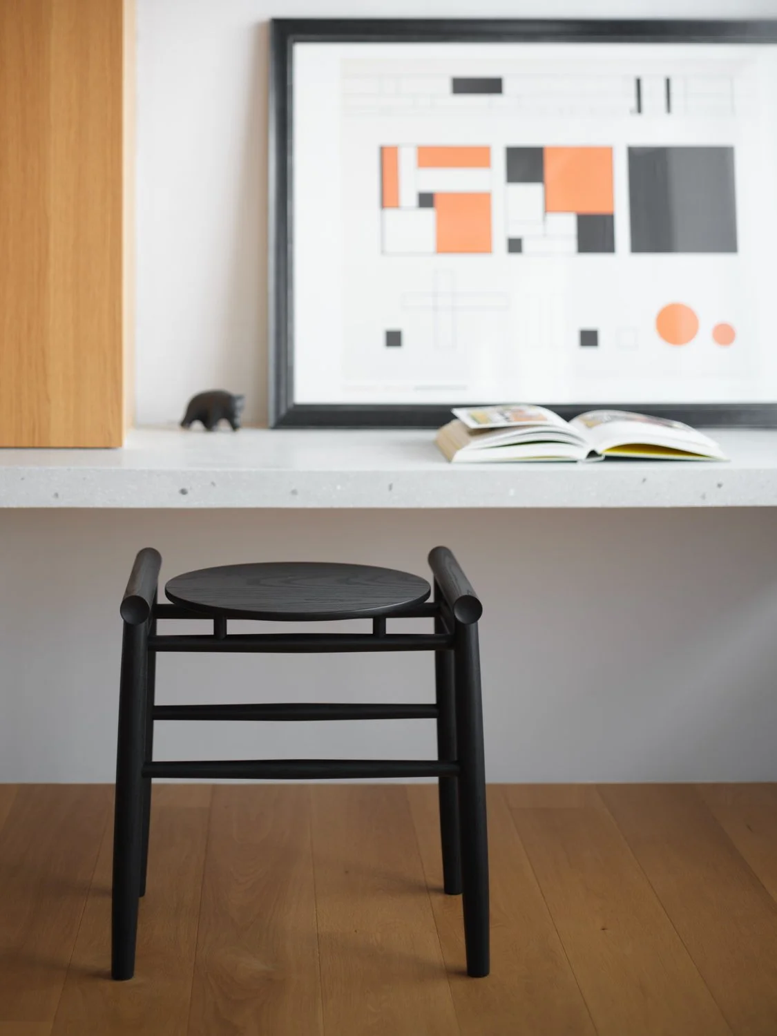 mon stool - (Black) white ash wood with Urethane paint finish (low)