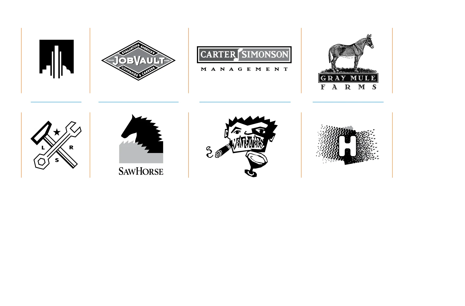Logos and branding - Ansley Above the Park, Jobvault, Carter Simonson, Gray Mule Farms, LRS, Sawhorse, The Meateaters, Hardscrabble Projects