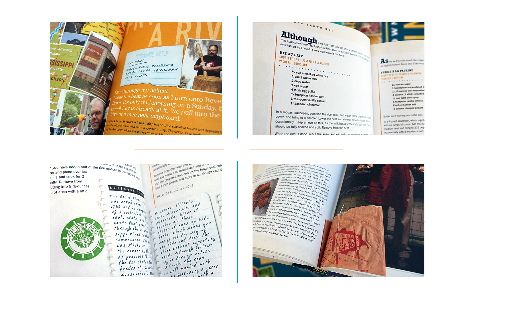 Interior details - Chapter opener // Recipe // Notes in custom designed Alton Brown handwriting font // Ephemera from featured locations