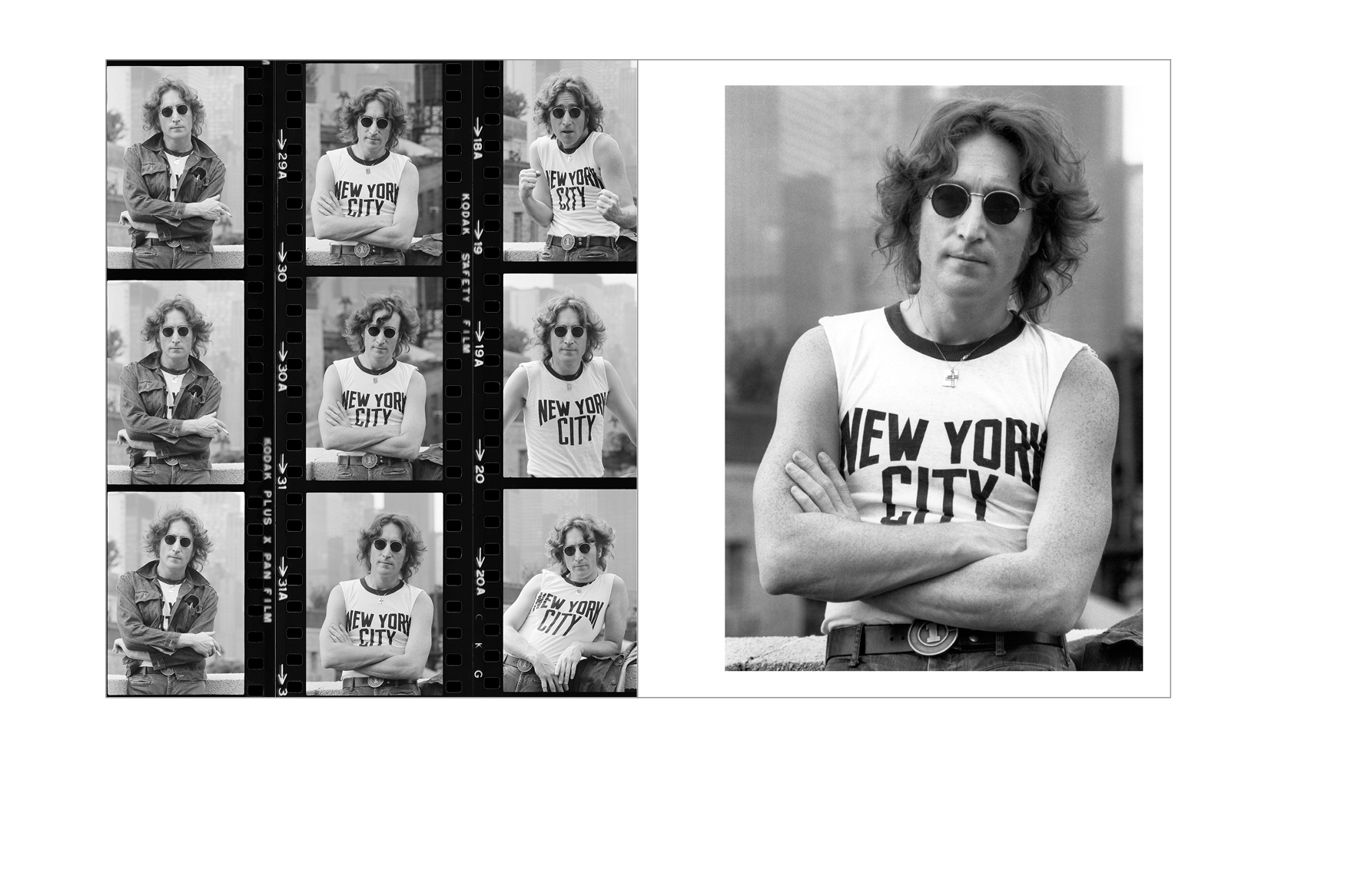   Typical spread -  John Lennon contact sheet and selected photo     