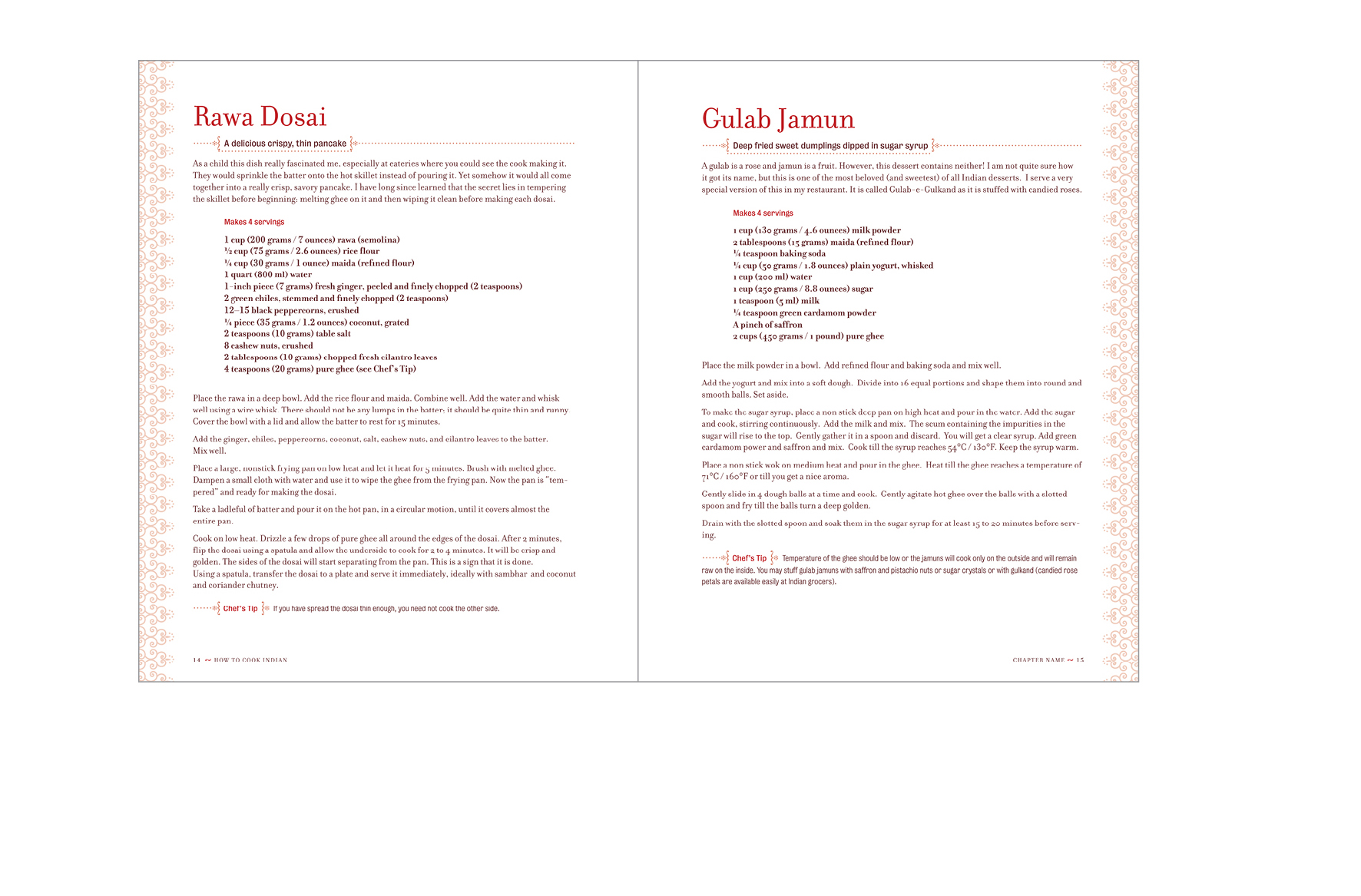   Typical spread -  One recipe per page with tinted border treatment     