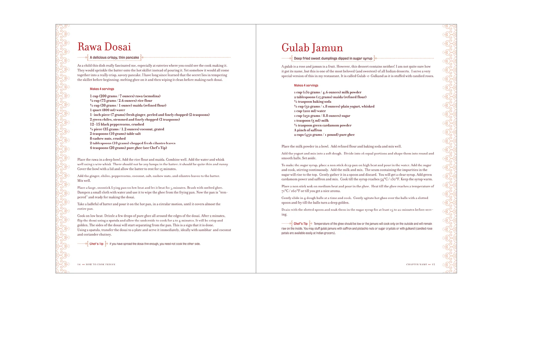 Typical spread - One recipe per page with tinted border treatment
