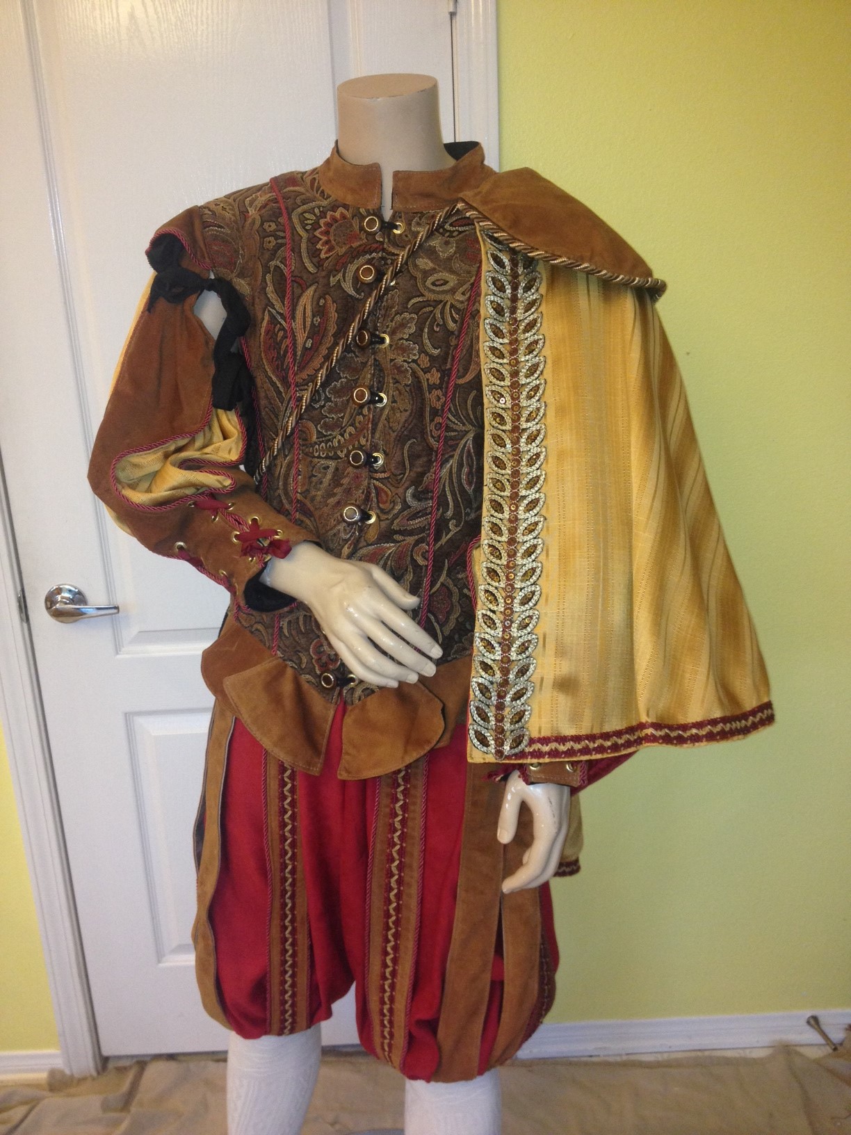 Red Embroidered Silk Dress with Tobacco Shakespeare — Pendragon Costumes