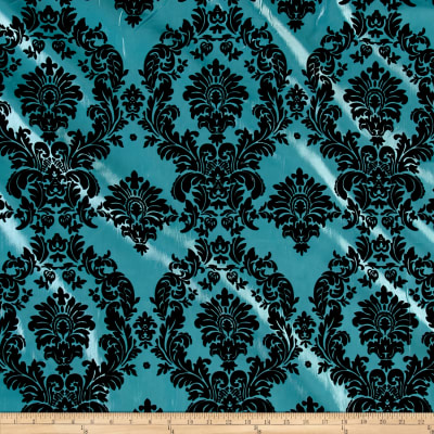 Aqua Flocked Damask Taffeta