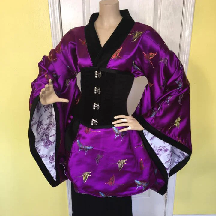 fitted lace wedding dress IZA PURPLE LONG SLEEVE CHIFFON KIMONO – OFUURE