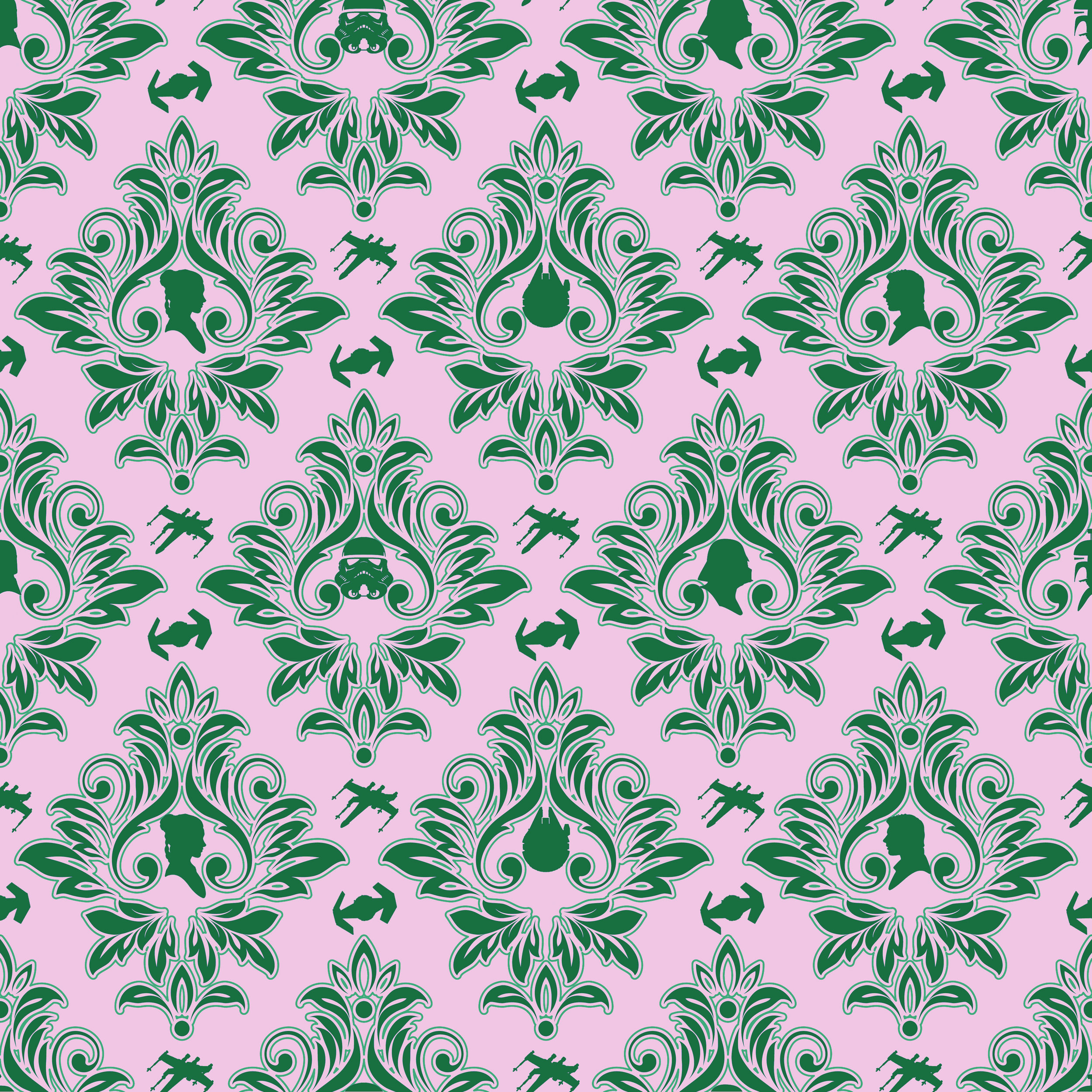 Star Wars damask pink and green
